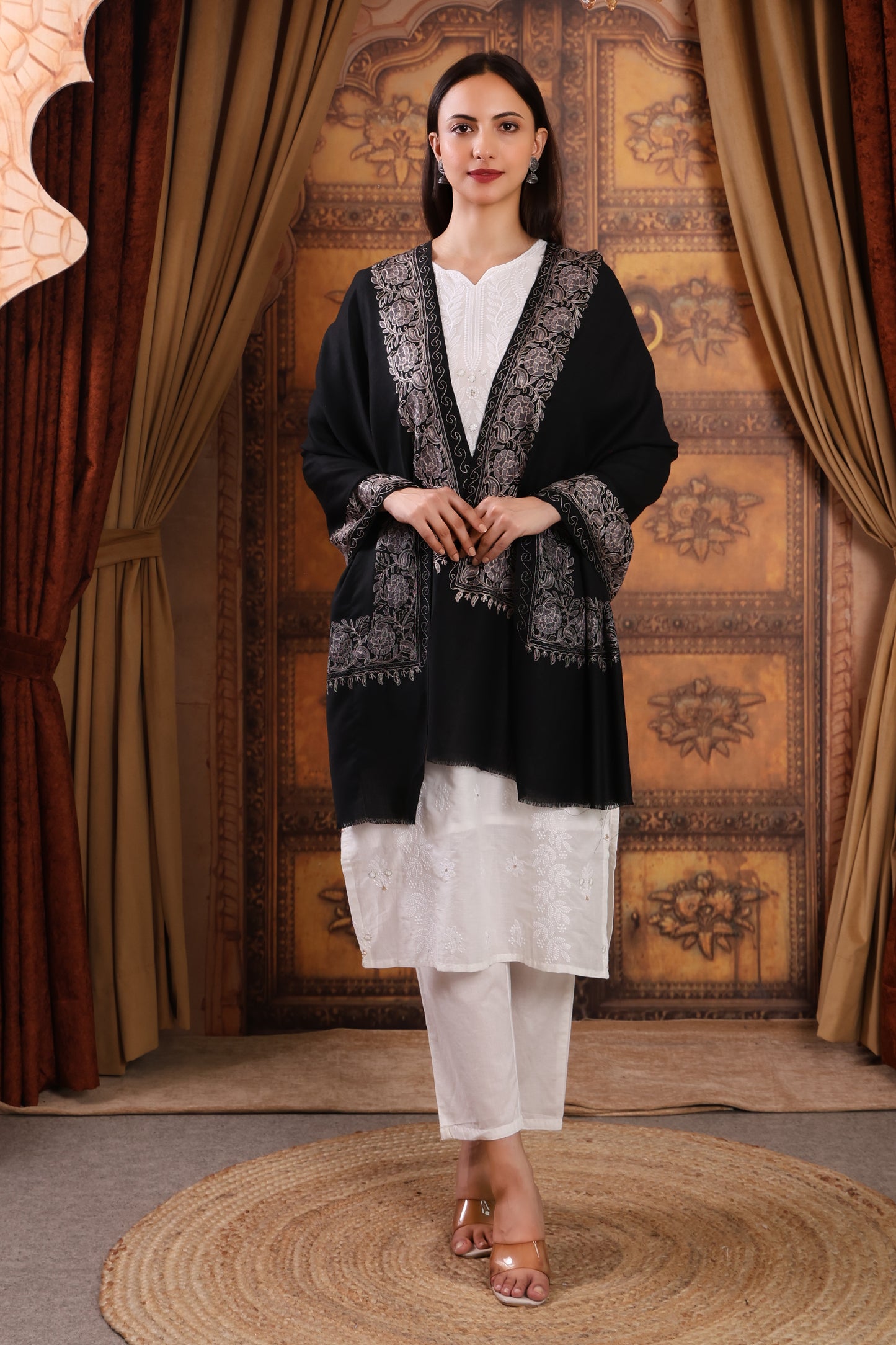 GIRRAJ PASHMINA BLACK BORDER STOLE