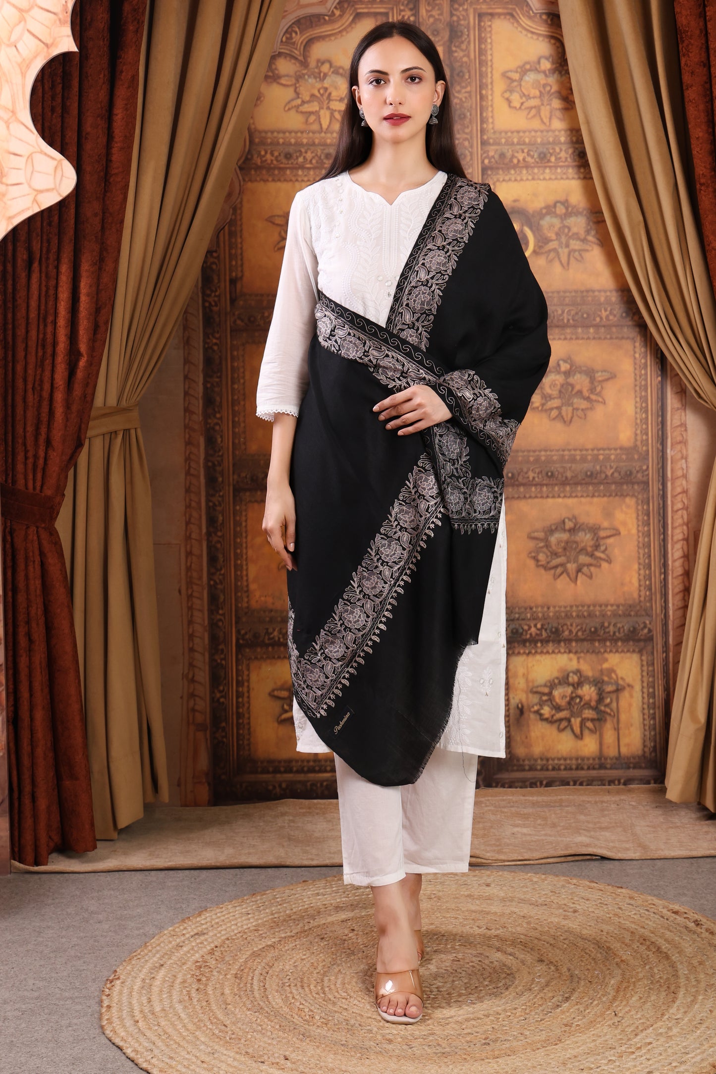 GIRRAJ PASHMINA BLACK BORDER STOLE