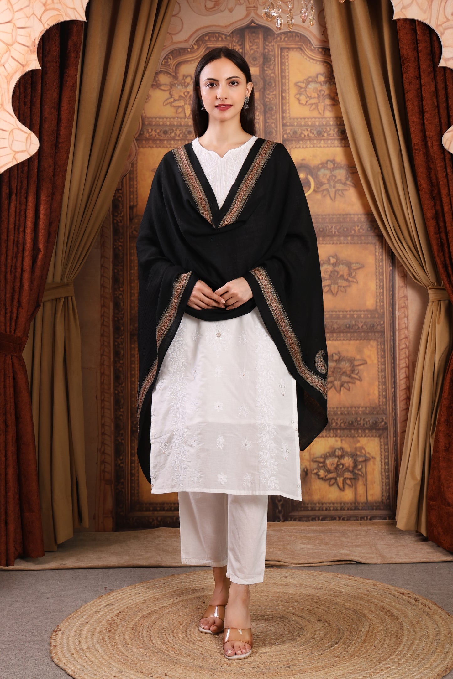 GIRRAJ PASHMINA 4 SIDE BORDER AMBI STOLE