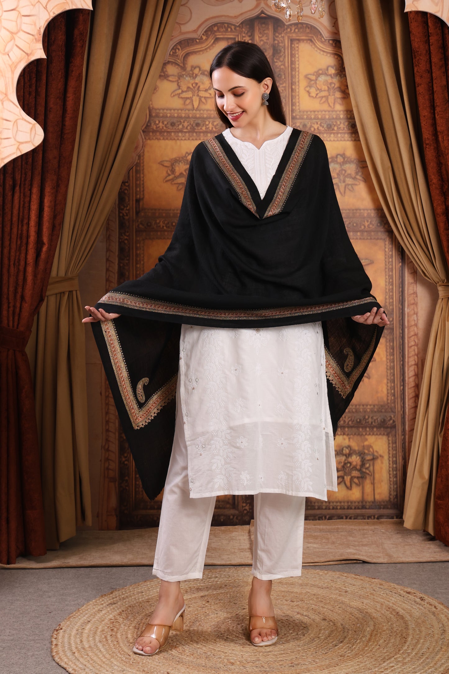 GIRRAJ PASHMINA 4 SIDE BORDER AMBI STOLE