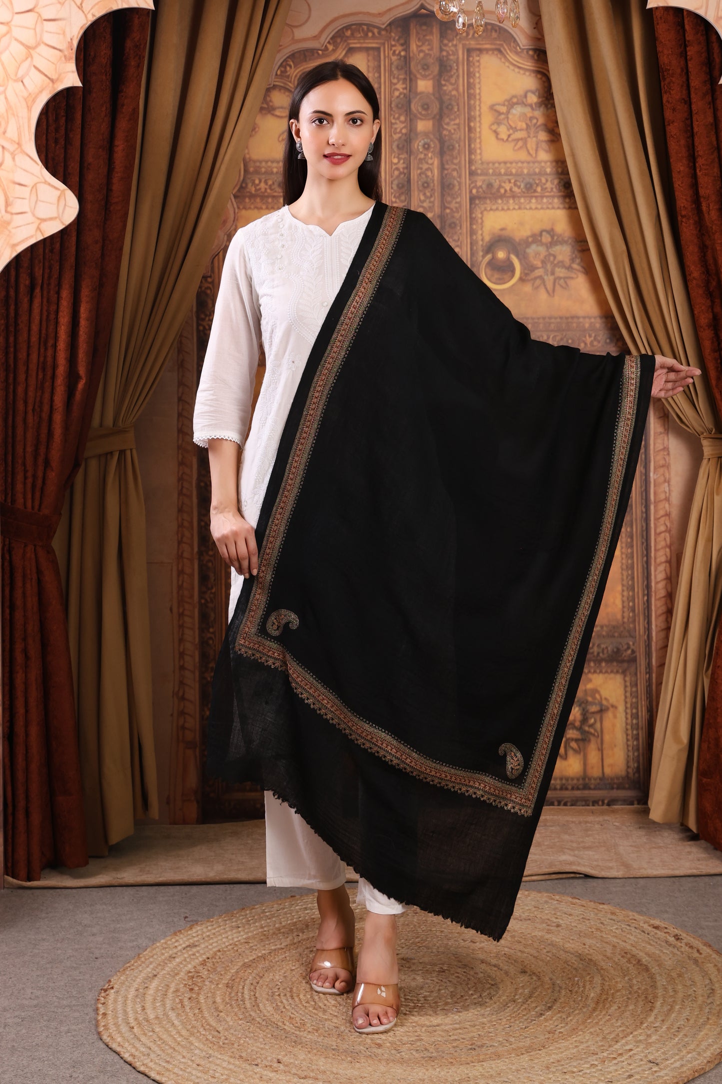 GIRRAJ PASHMINA 4 SIDE BORDER AMBI STOLE