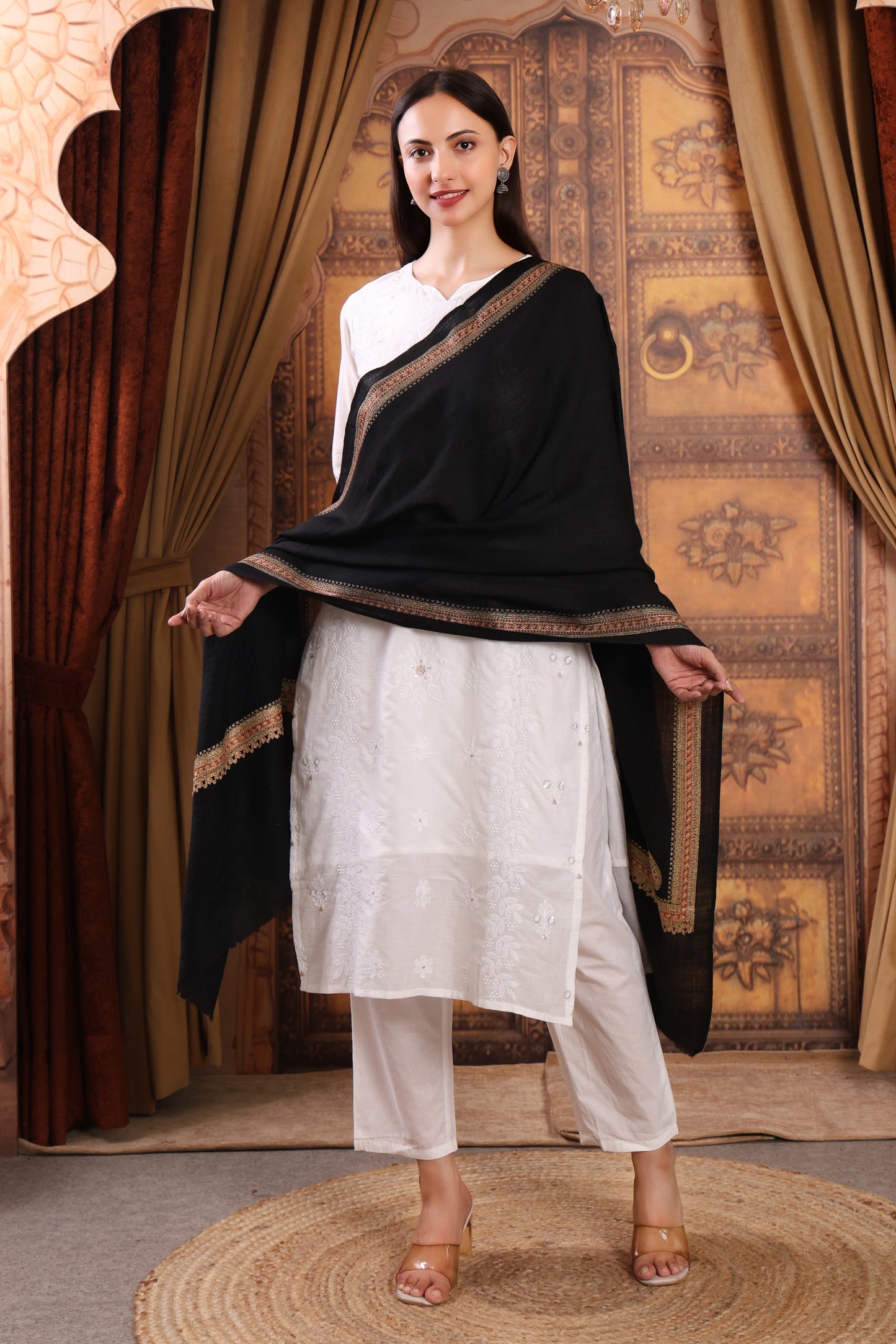GIRRAJ PASHMINA 4 SIDE BORDER AMBI STOLE