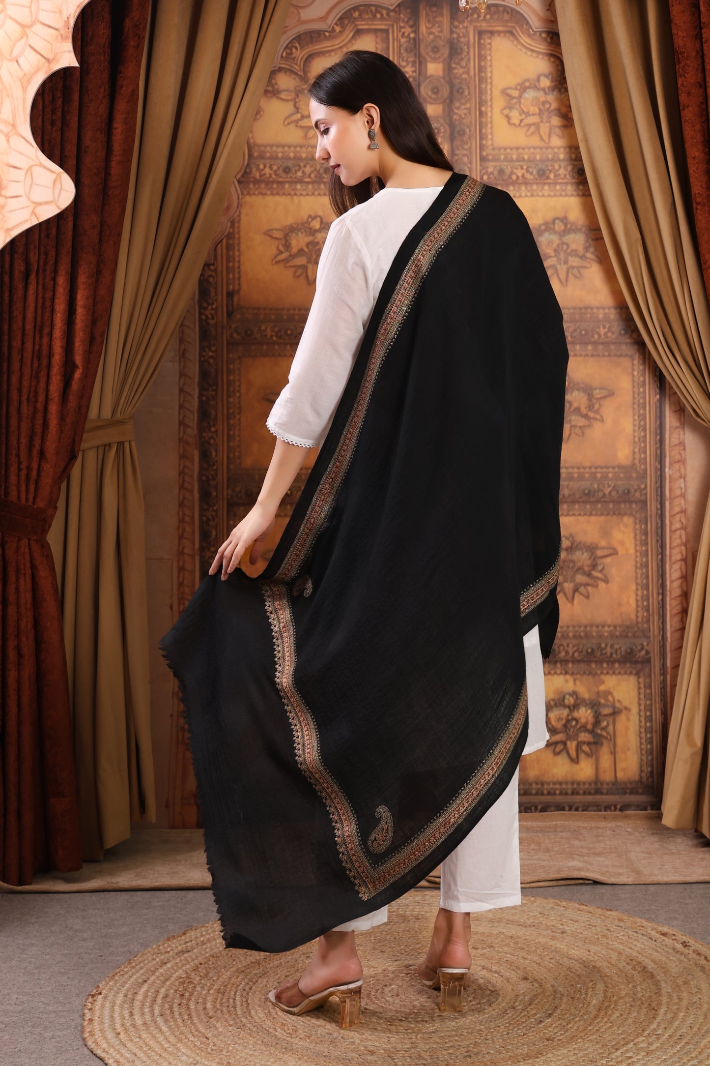 GIRRAJ PASHMINA 4 SIDE BORDER AMBI STOLE