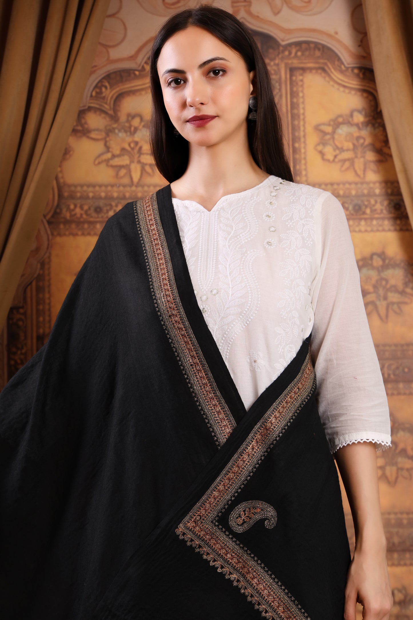 GIRRAJ PASHMINA 4 SIDE BORDER AMBI STOLE