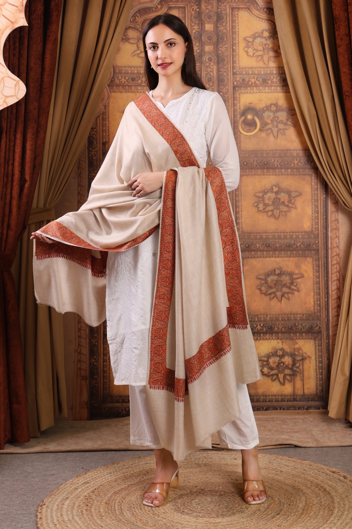 GIRRAJ PASHMINA 4 SIDE BORDER EMBROIDERY STOLE