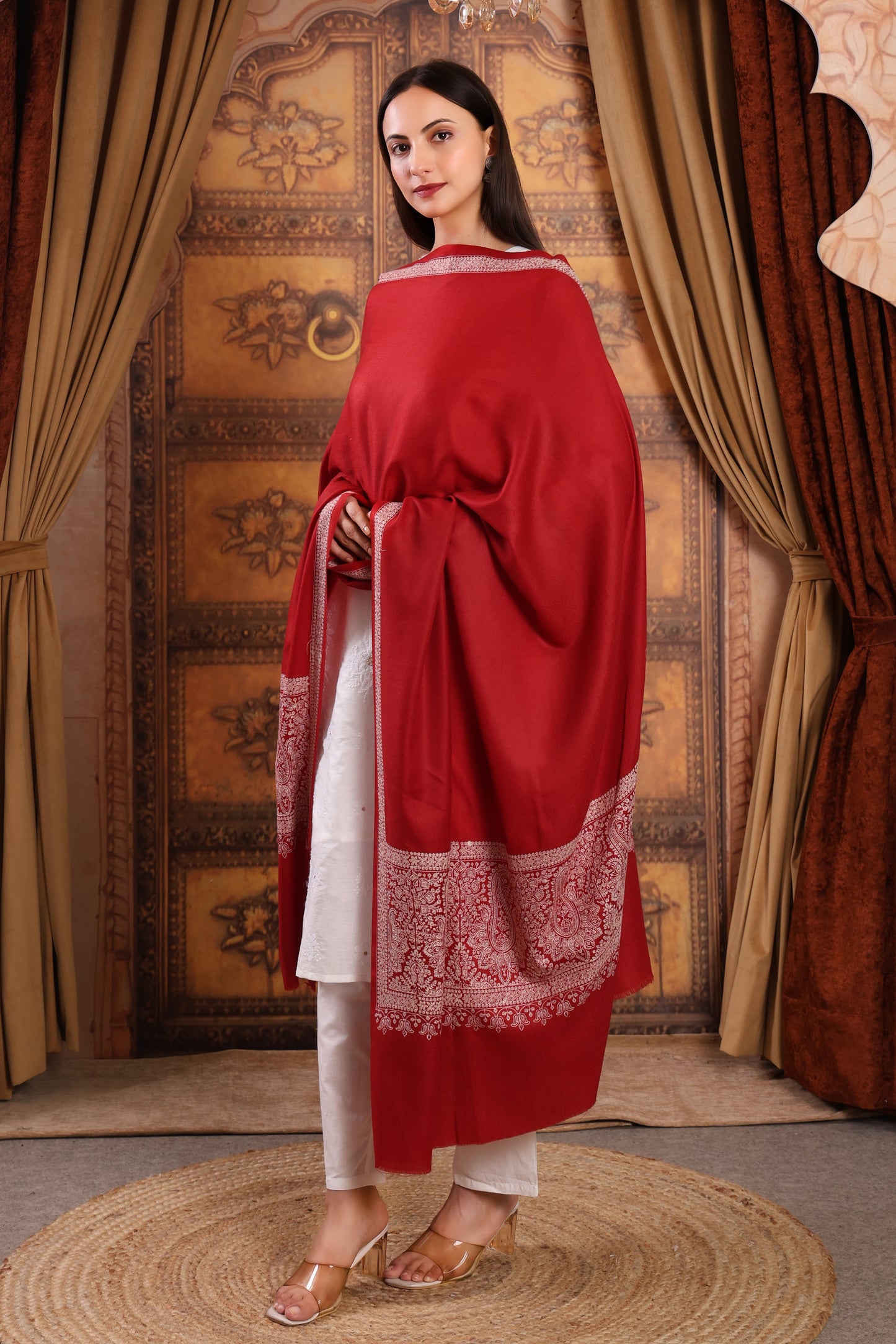 GIRRAJ PASHMINA AMBI PALLA KASHMIRI EMBROIDERY BORDER SHAWL