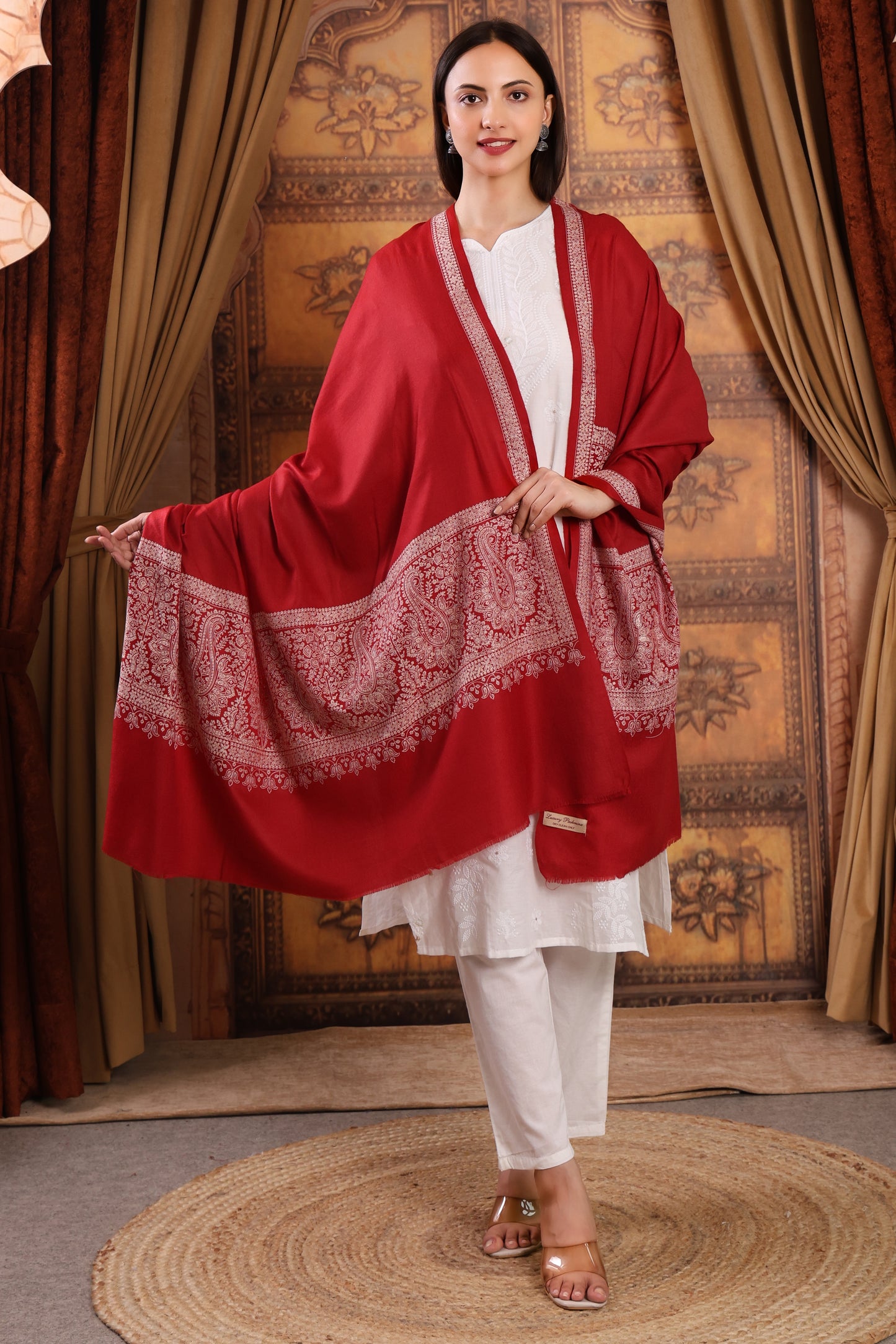 GIRRAJ PASHMINA AMBI PALLA KASHMIRI EMBROIDERY BORDER SHAWL