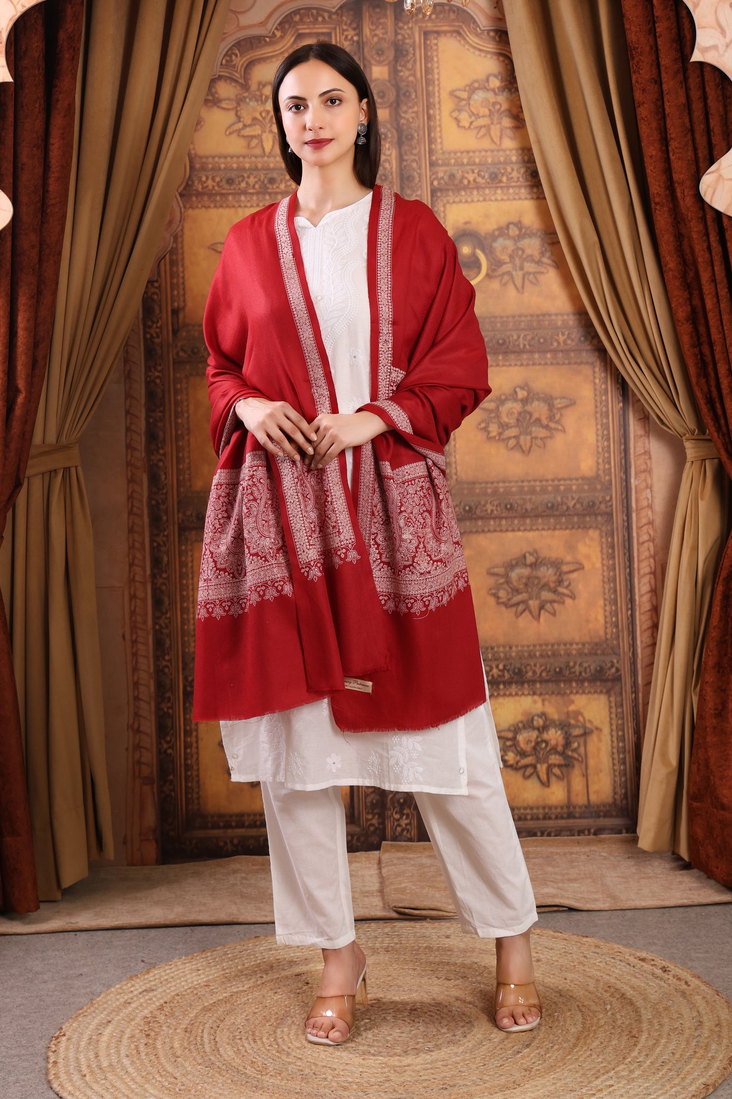 GIRRAJ PASHMINA AMBI PALLA KASHMIRI EMBROIDERY BORDER SHAWL