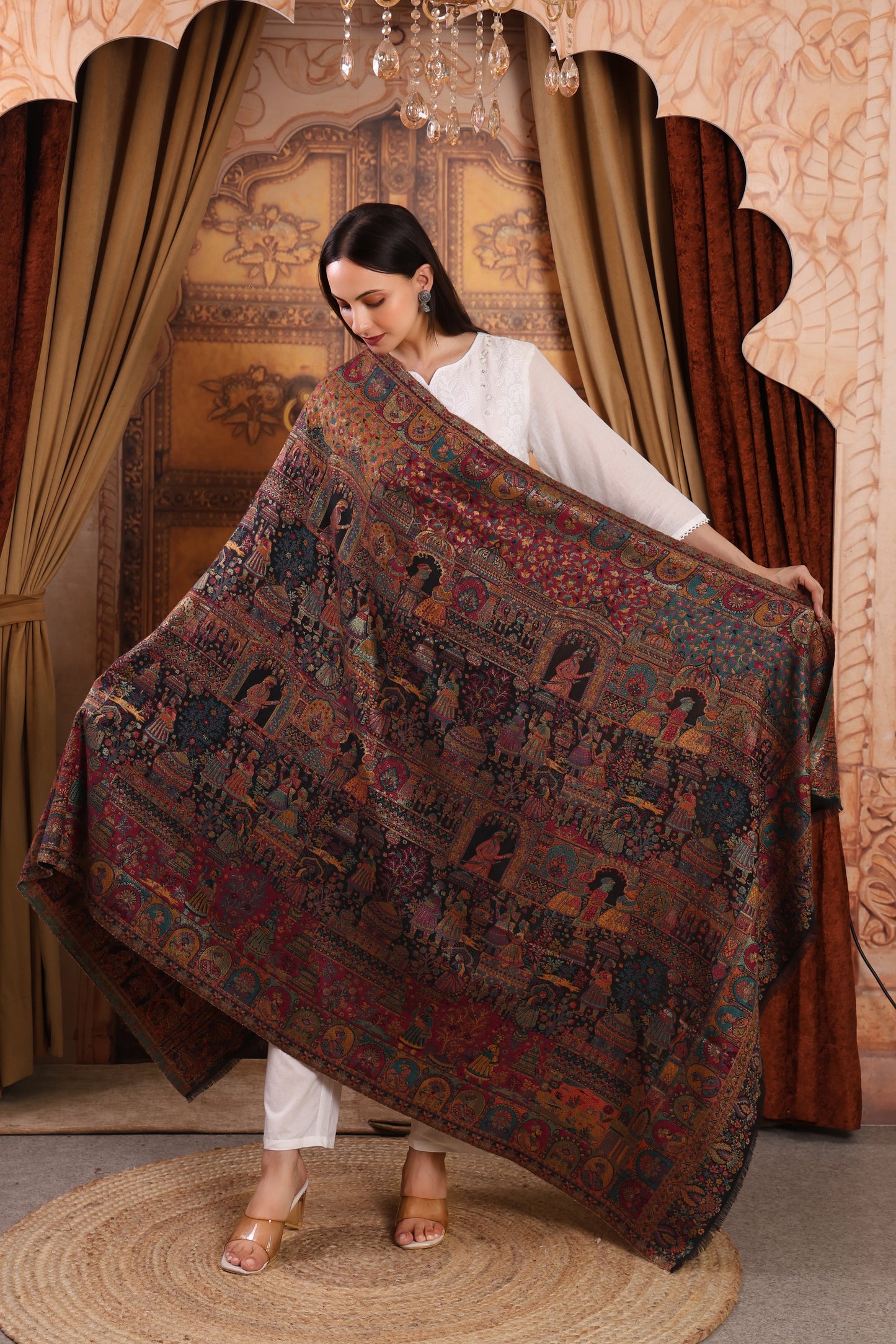 GIRRAJ PASHMINA ZARI KAANI BLACK COLOUR SHAWL