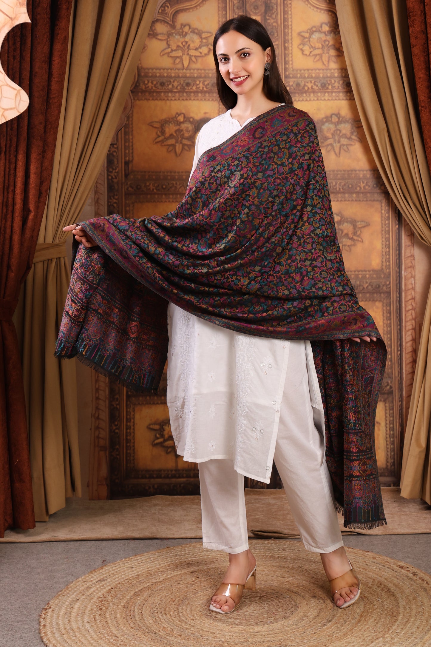 GIRRAJ PASHMINA KAANI JAAL MULTICOLOUR SHAWL
