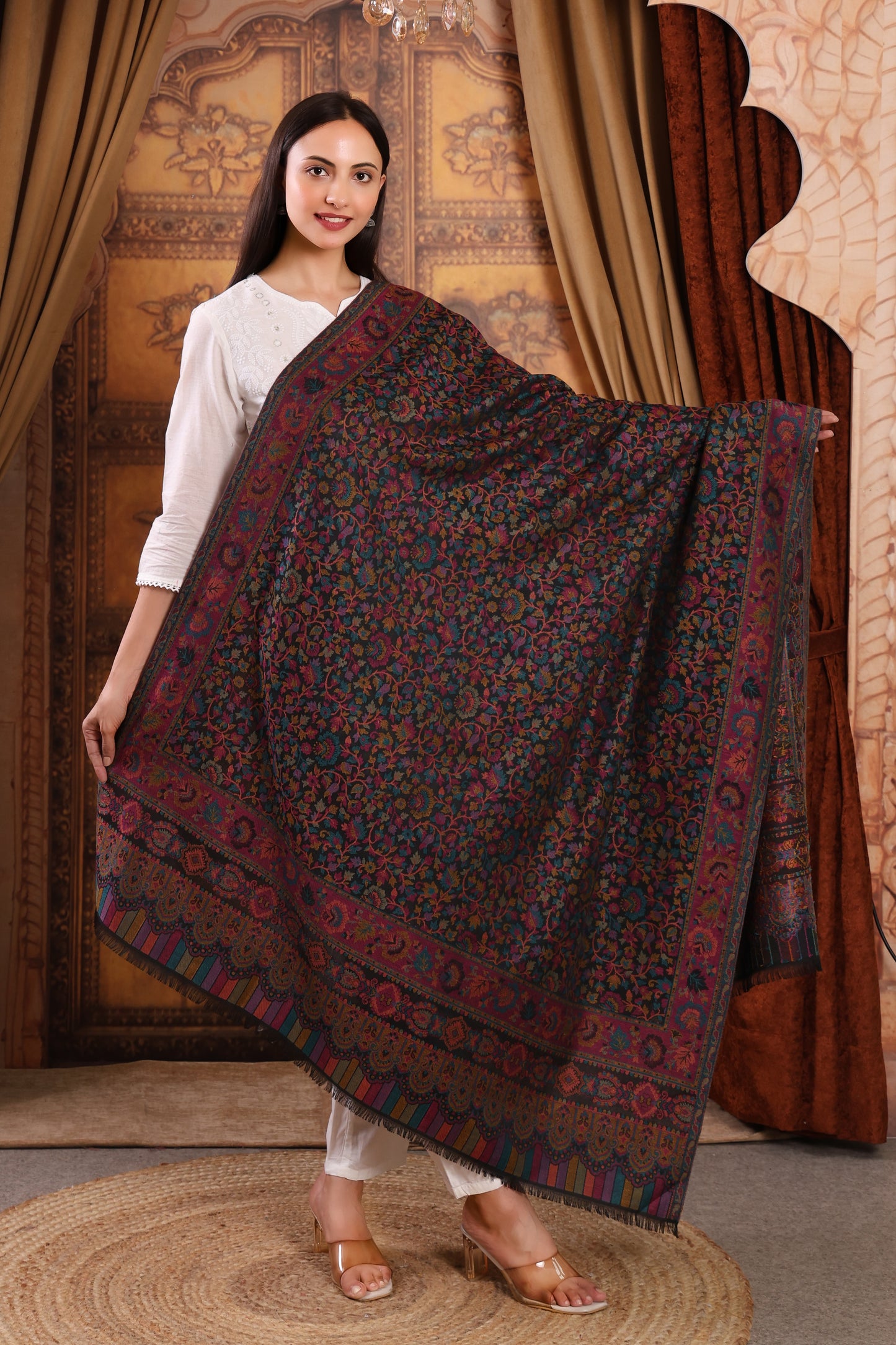 GIRRAJ PASHMINA KAANI JAAL MULTICOLOUR SHAWL
