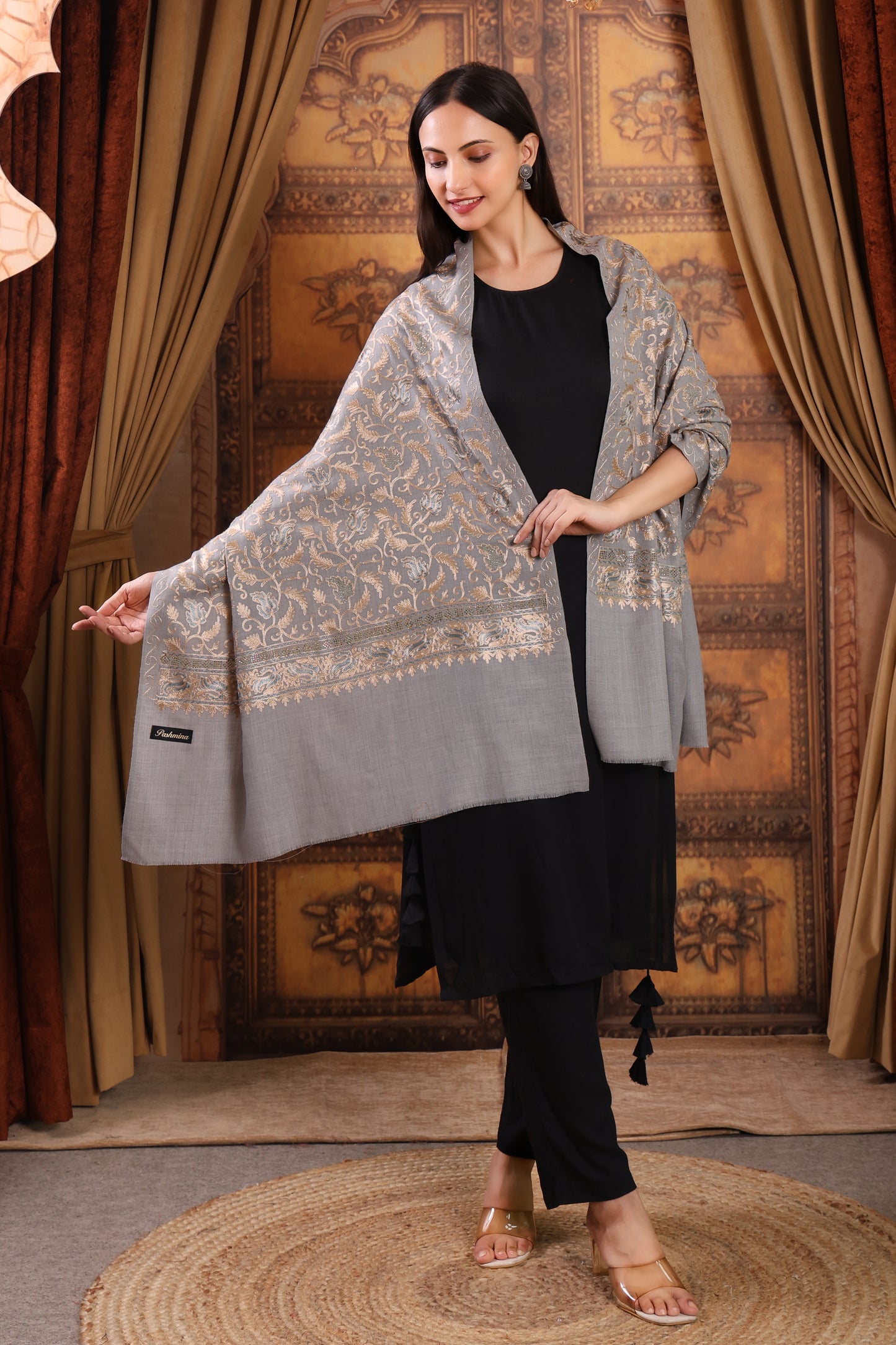 GIRRAJ PASHMINA SIROSKI JAAL EMBROIDERY STOLE