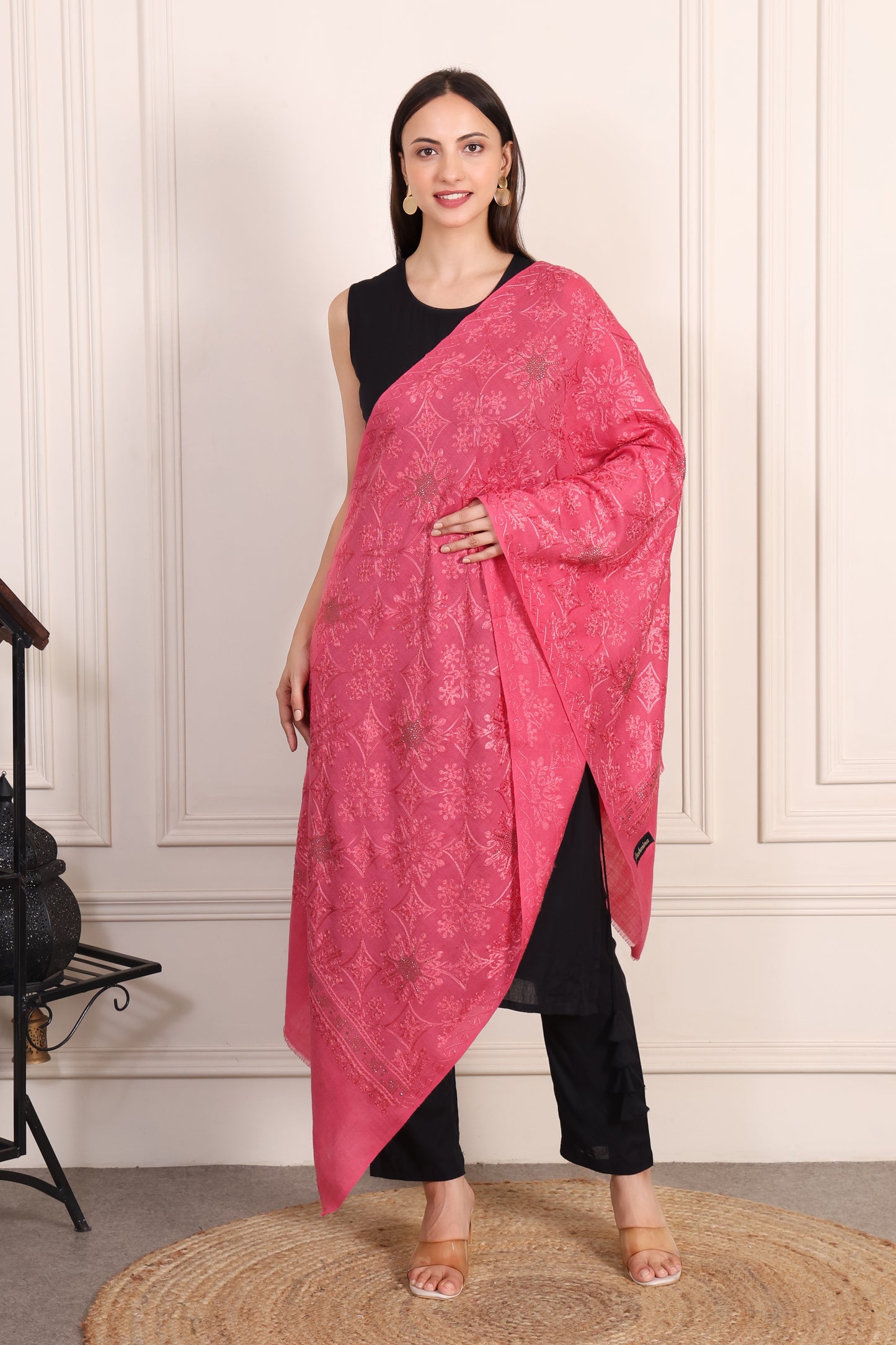 GIRRAJ PASHMINA SIROSKI SUNFLOWER DESIGN STOLE