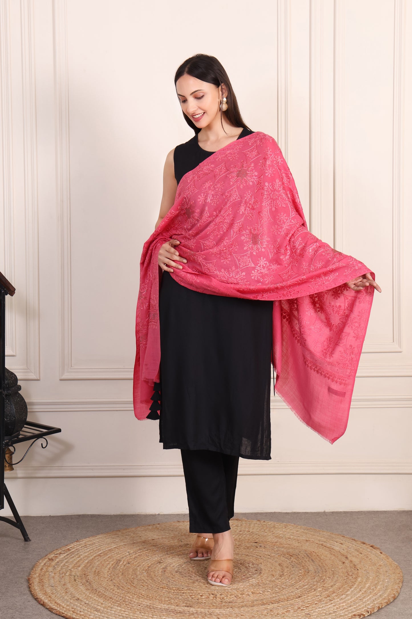 GIRRAJ PASHMINA SIROSKI SUNFLOWER DESIGN STOLE