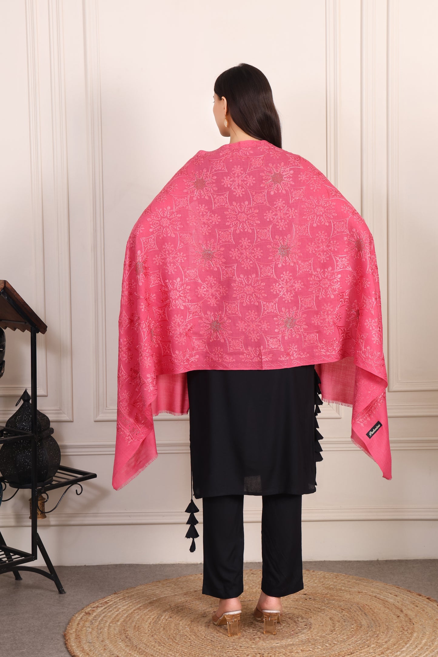 GIRRAJ PASHMINA SIROSKI SUNFLOWER DESIGN STOLE