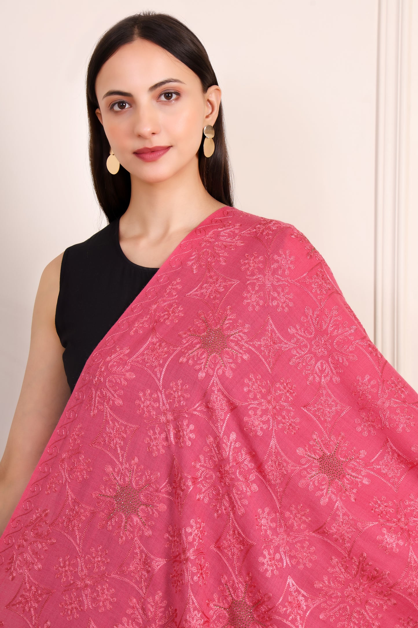 GIRRAJ PASHMINA SIROSKI SUNFLOWER DESIGN STOLE