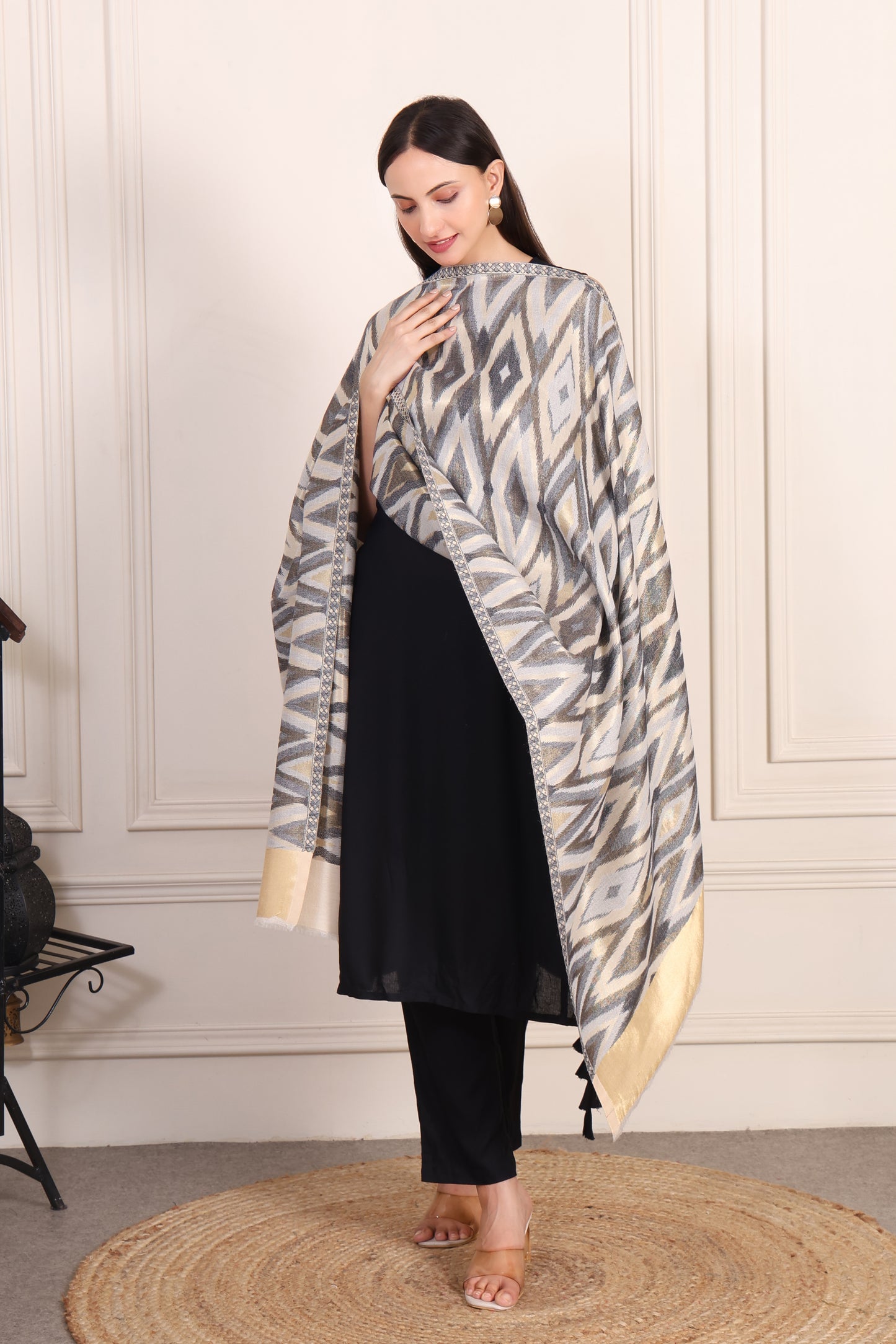 GIRRAJ PASHMINA IKKAT ZARI FW DESIGN STOLE