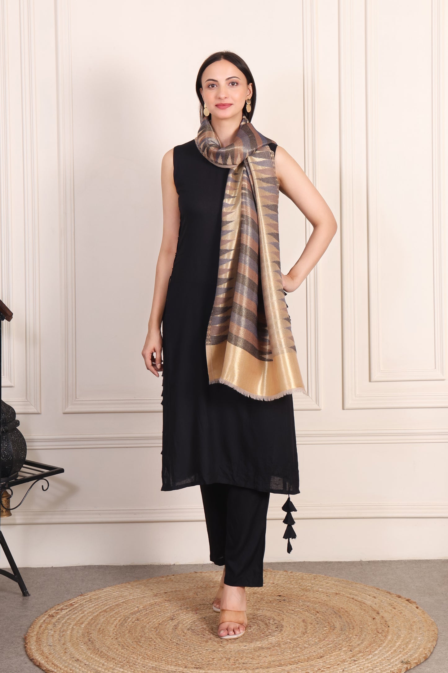 GIRRAJ PASHMINA IKKAT ZARI FW STOLE