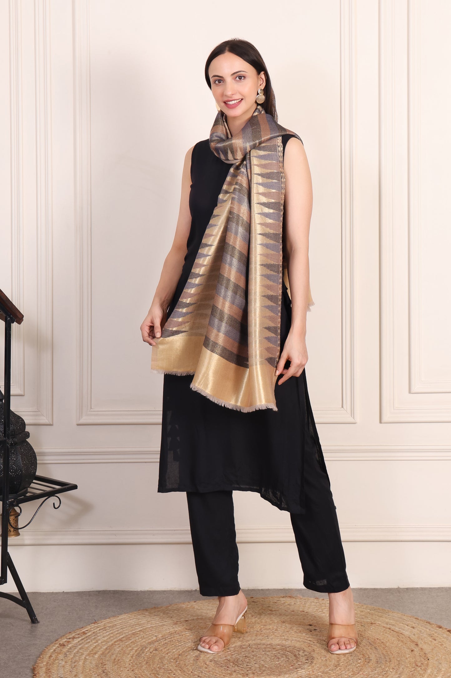 GIRRAJ PASHMINA IKKAT ZARI FW STOLE
