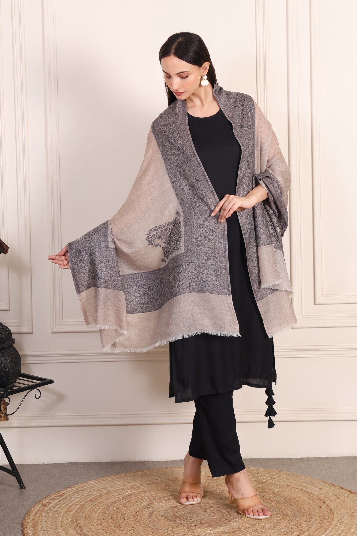 GIRRAJ PASHMINA FW EMBROIDERY BORDER 4SIDE SHAWL