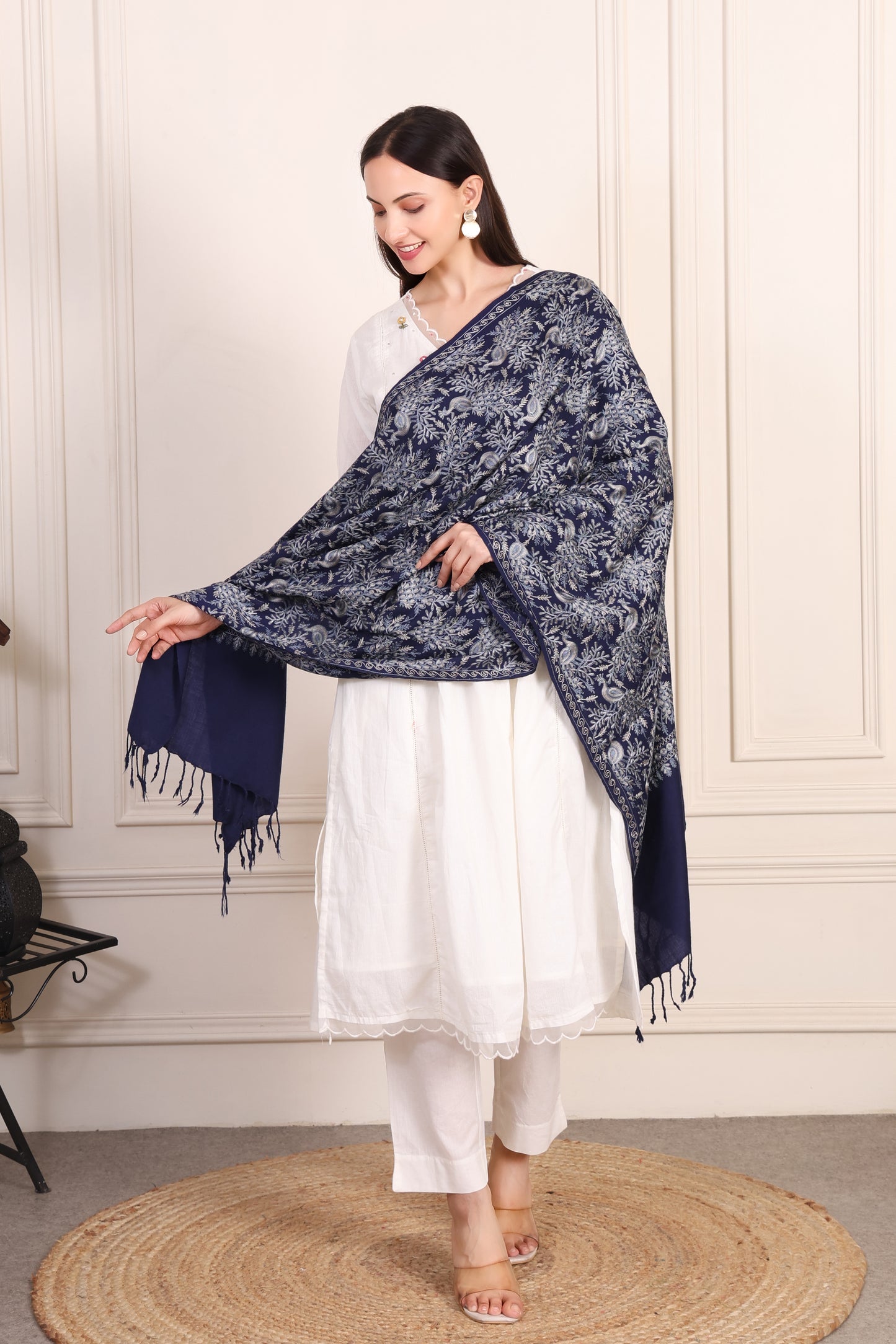 GIRRAJ PASHMINA PEACOCK DESIGN EMBROIDERY STOLE