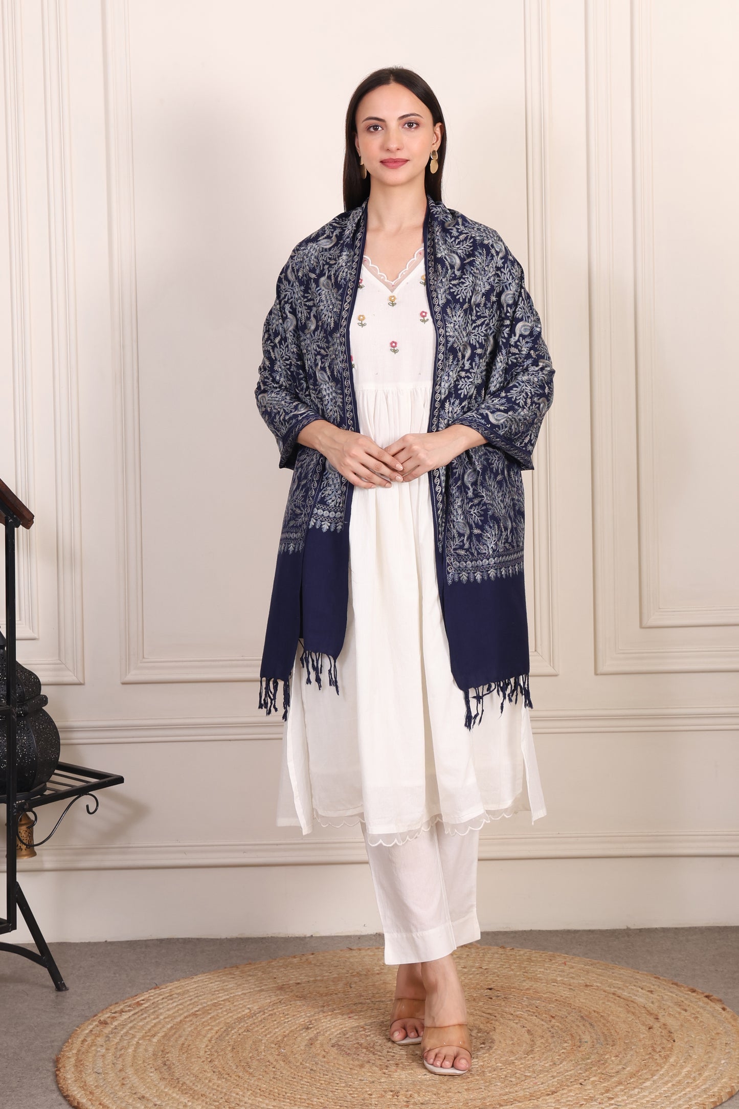 GIRRAJ PASHMINA PEACOCK DESIGN EMBROIDERY STOLE