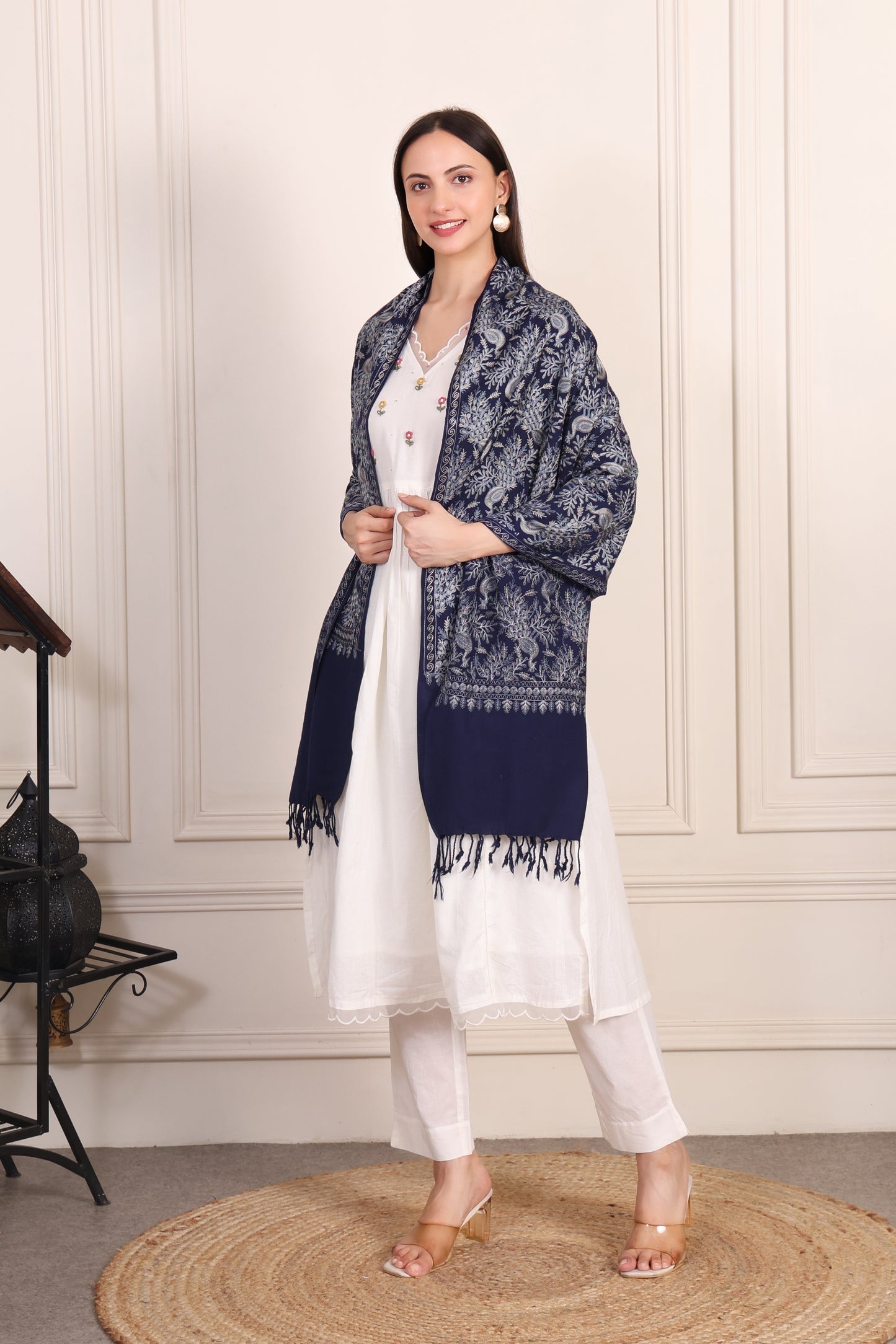 GIRRAJ PASHMINA PEACOCK DESIGN EMBROIDERY STOLE