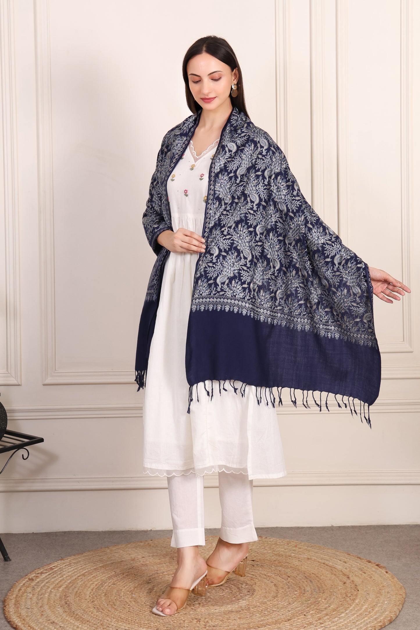 GIRRAJ PASHMINA PEACOCK DESIGN EMBROIDERY STOLE