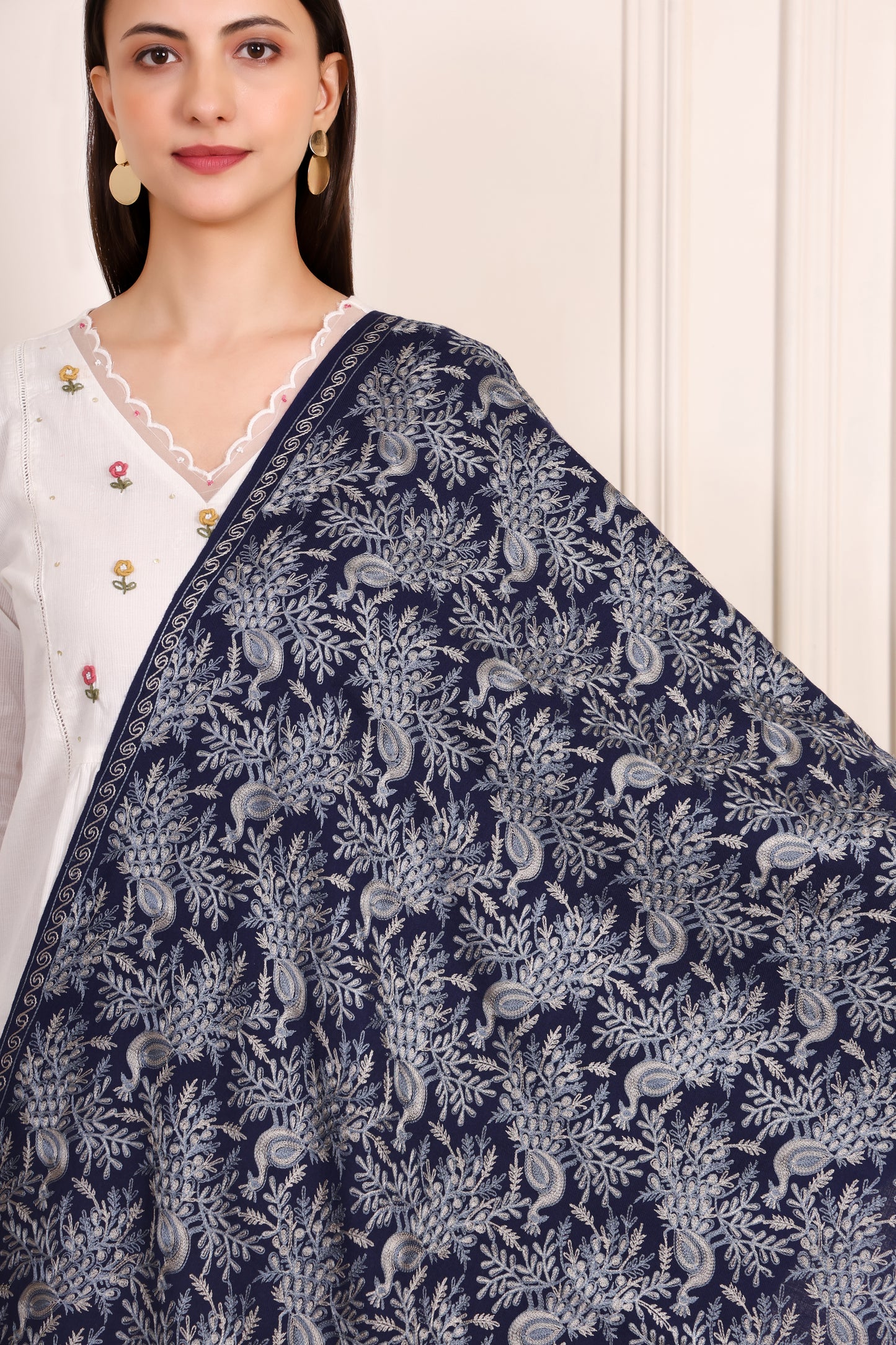 GIRRAJ PASHMINA PEACOCK DESIGN EMBROIDERY STOLE