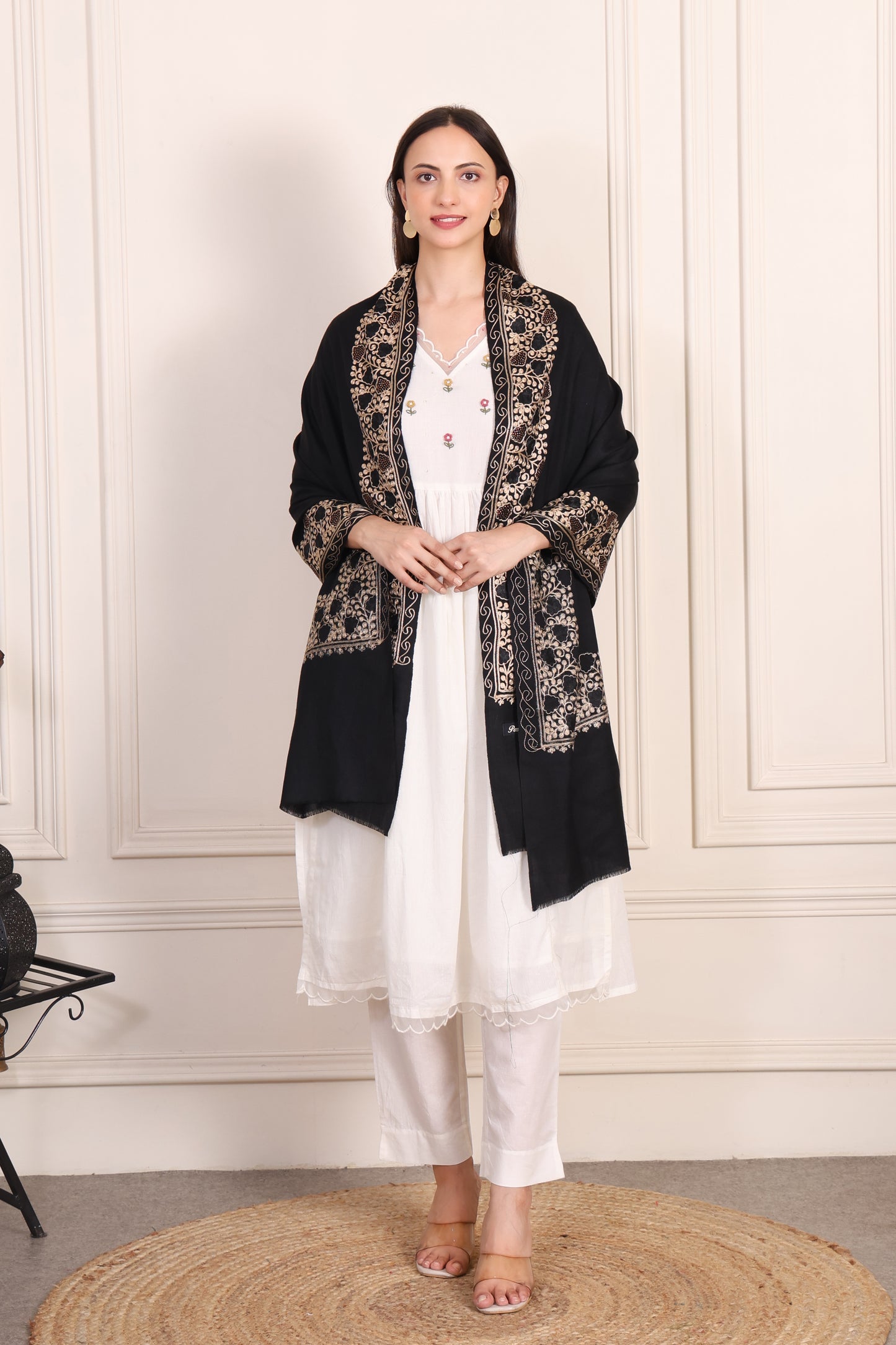 GIRRAJ PASHMINA EMBROIDERY SIROSKI BORDER STOLE