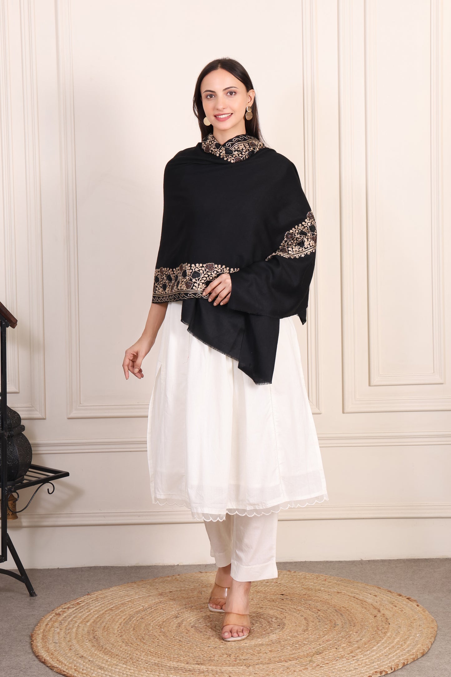 GIRRAJ PASHMINA EMBROIDERY SIROSKI BORDER STOLE
