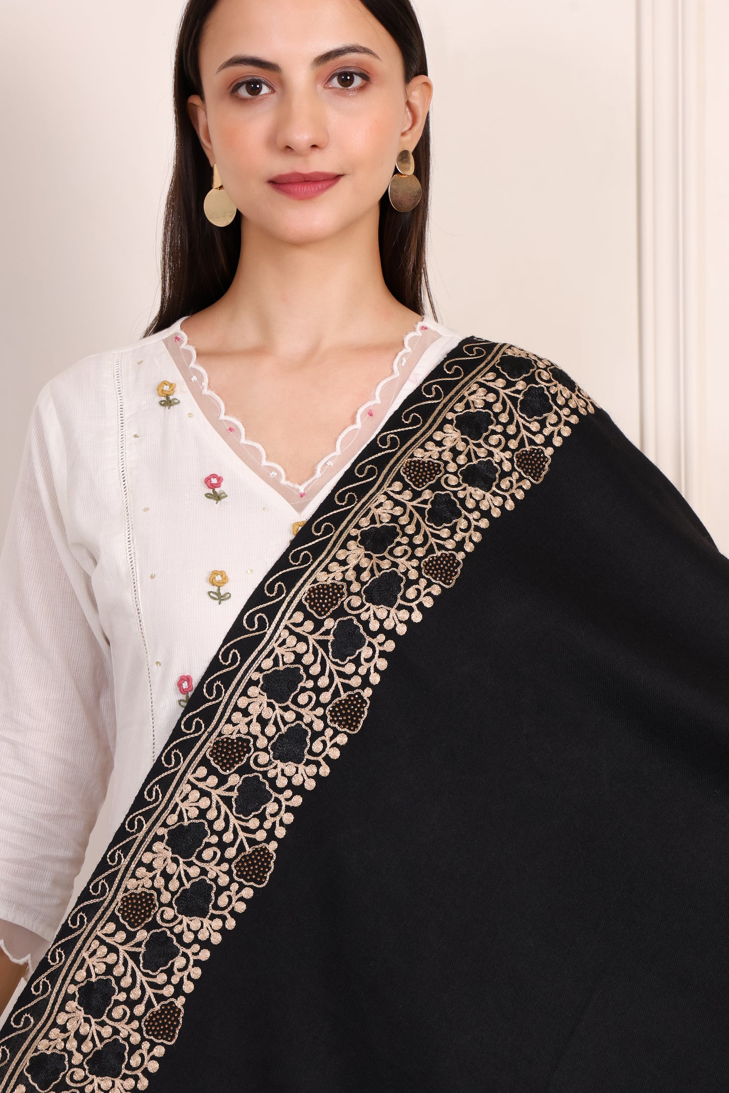 GIRRAJ PASHMINA EMBROIDERY SIROSKI BORDER STOLE