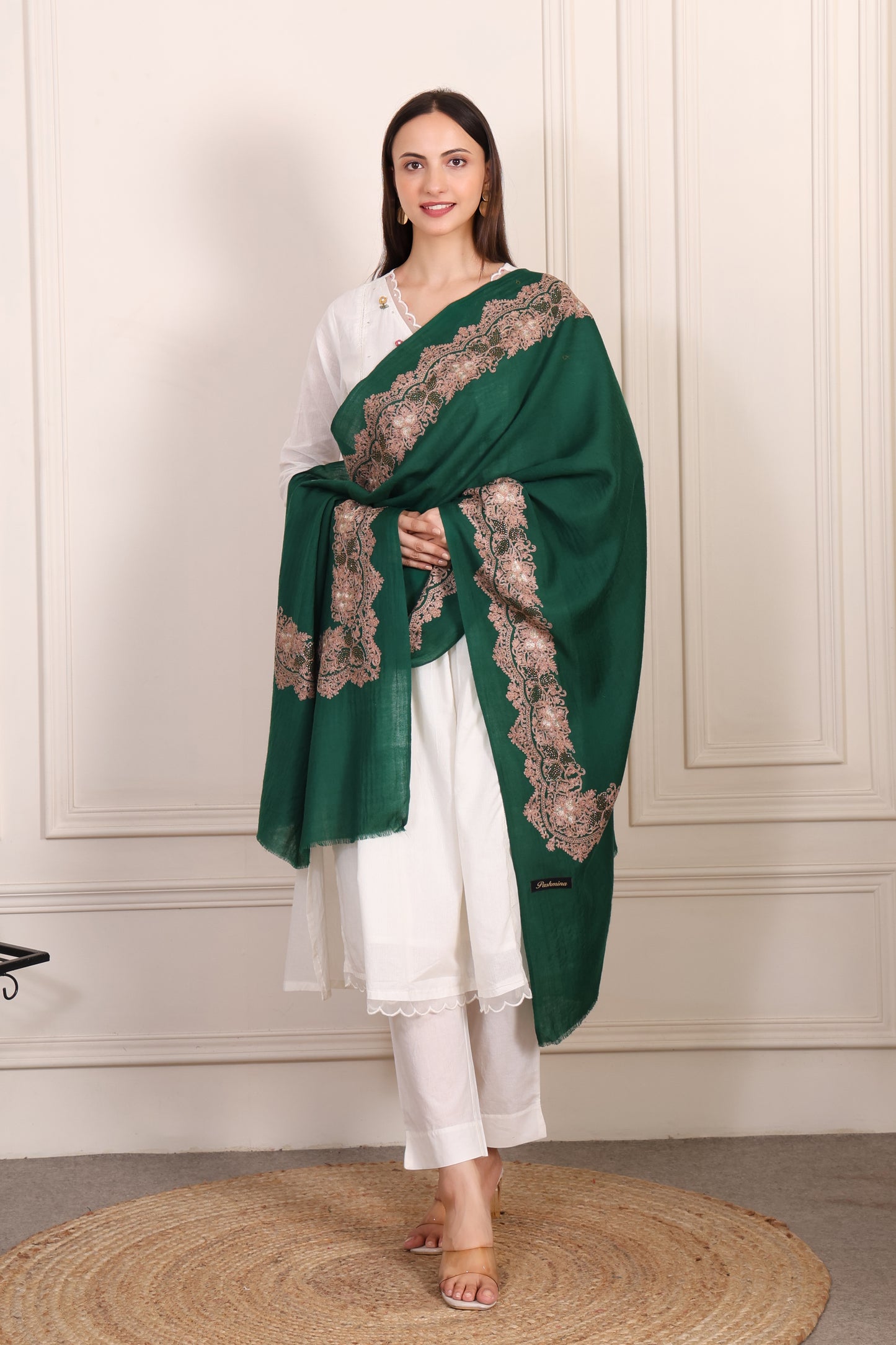 GIRRAJ PASHMINA 4 SIDE DEER BORDER STOLE