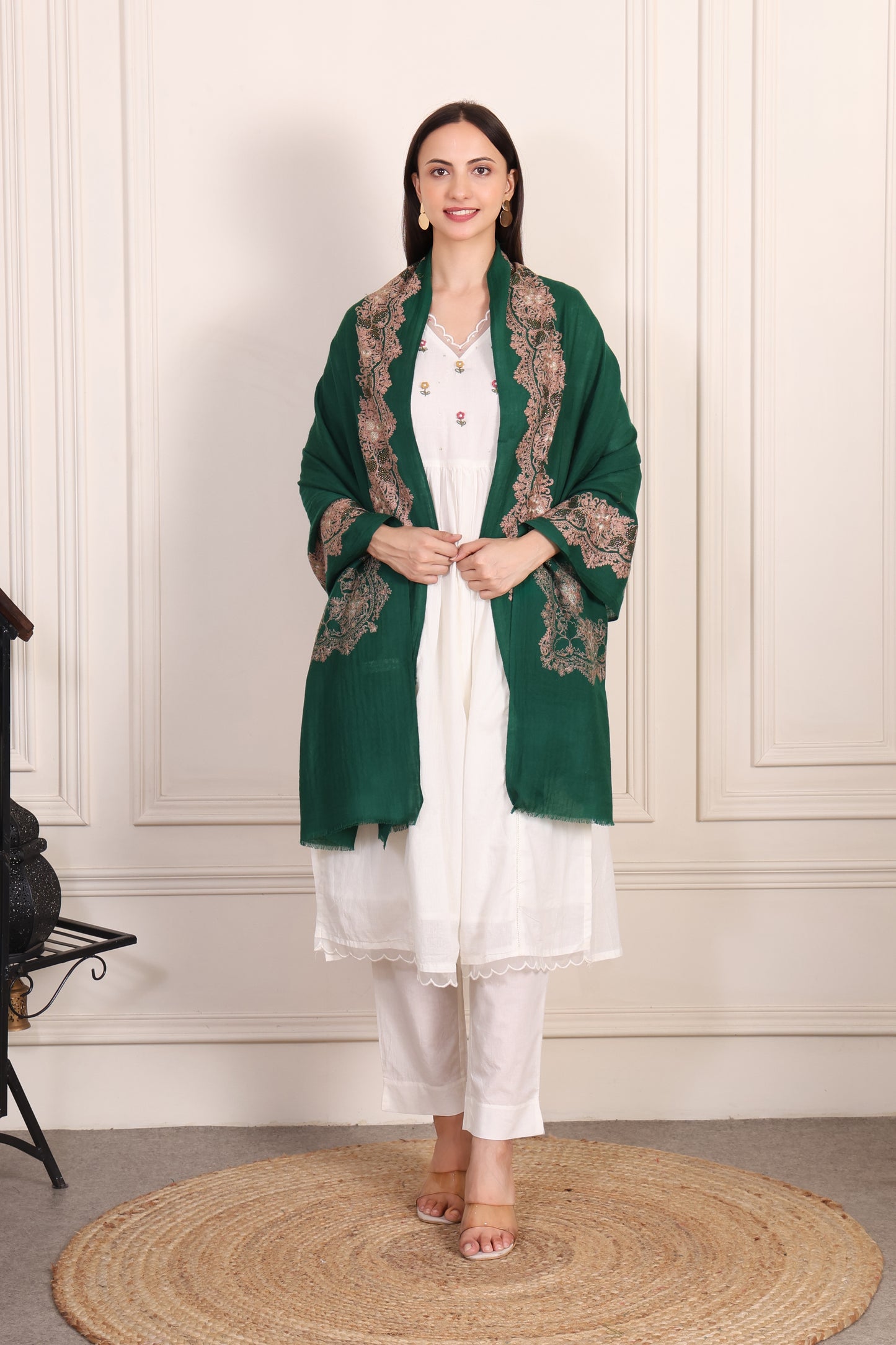 GIRRAJ PASHMINA 4 SIDE DEER BORDER STOLE