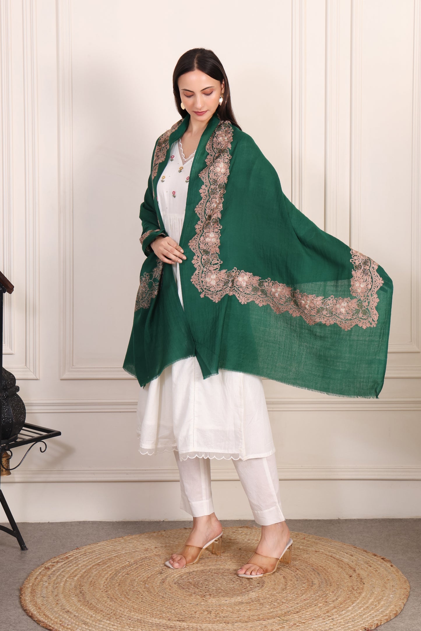 GIRRAJ PASHMINA 4 SIDE DEER BORDER STOLE