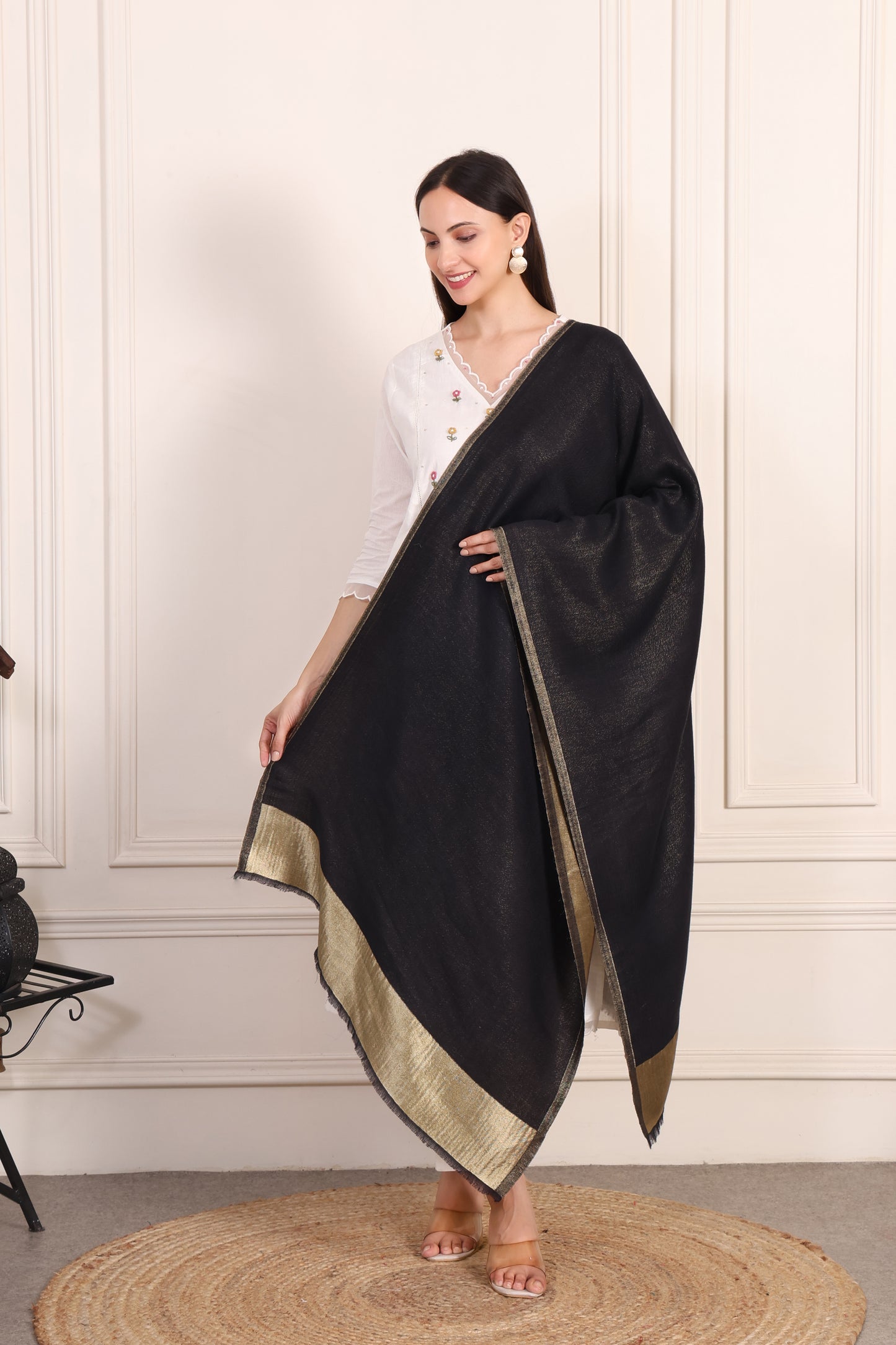 GIRRAJ PASHMINA FW FLIP PALLA R/V ZARI STOLE