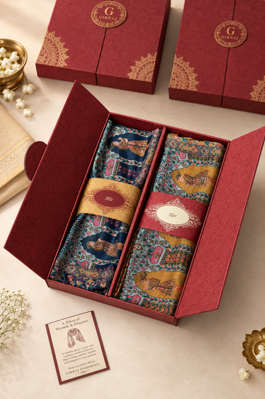 GIRRAJ HIS AND HER COUPLE GIFT SET WITH BOX REVERSIBLE STOLE