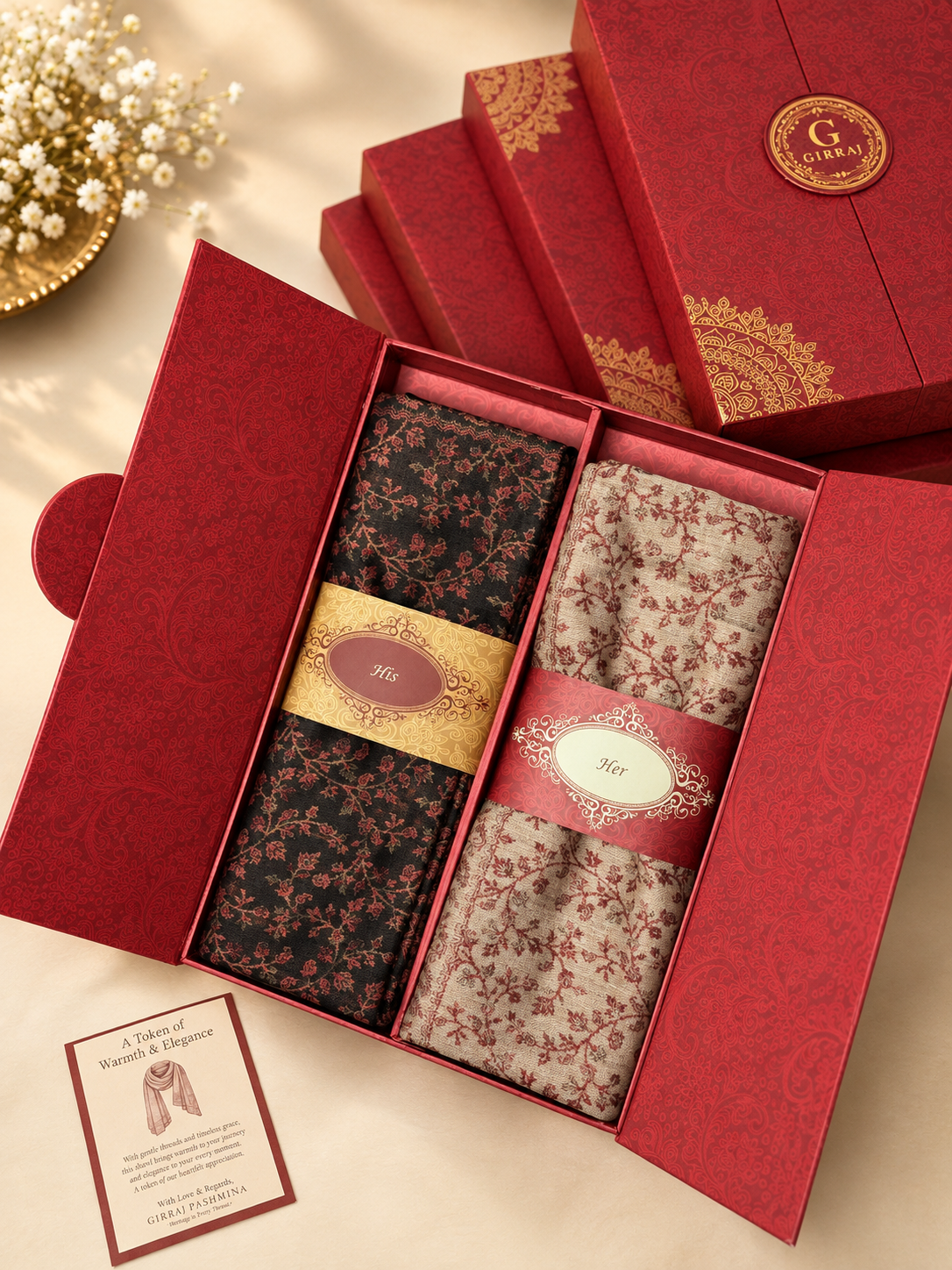GIRRAJ PASMINA COUPLE GIFT BOX SET SHAWL