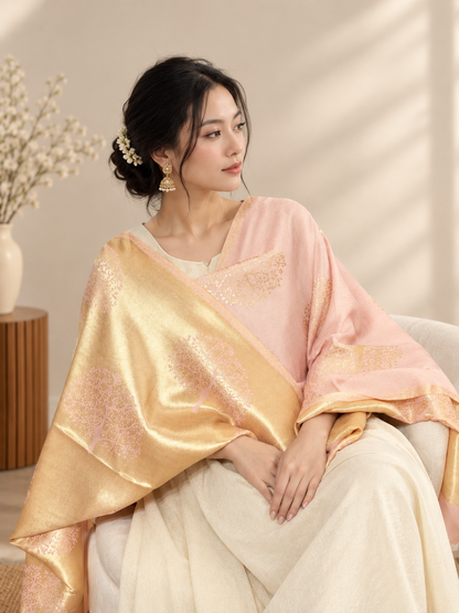GIRRAJ WOMEN'S GOLDEN TREE FLIP REVERSIBLE STOLE