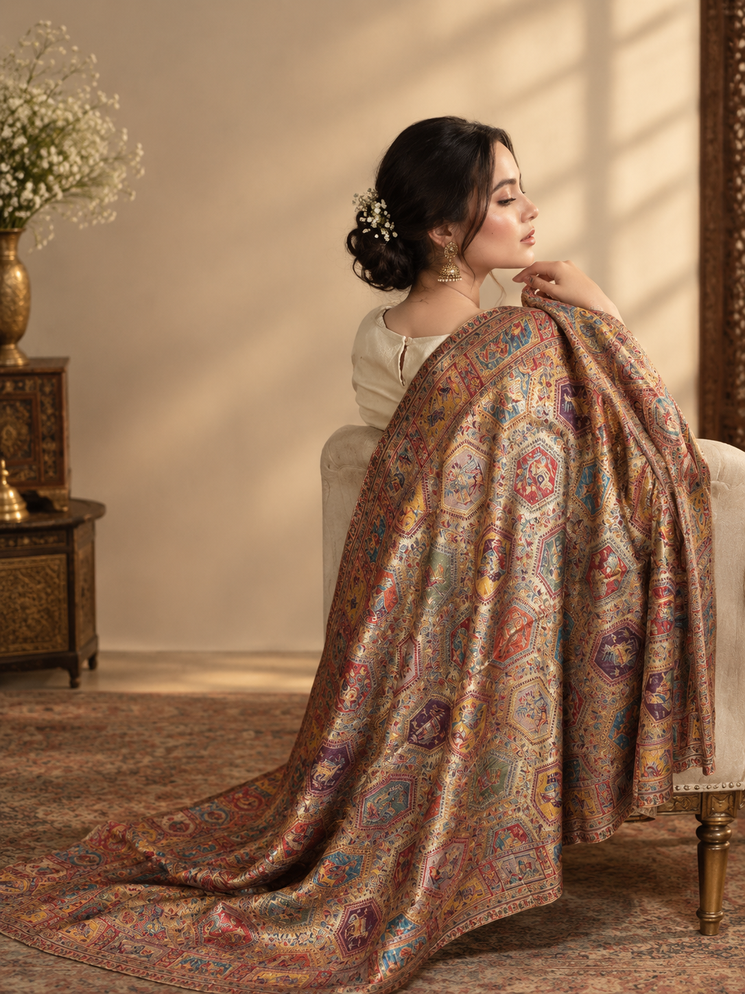 GIRRAJ UNISEX RESHAM JAAL MUGHAL STOLE