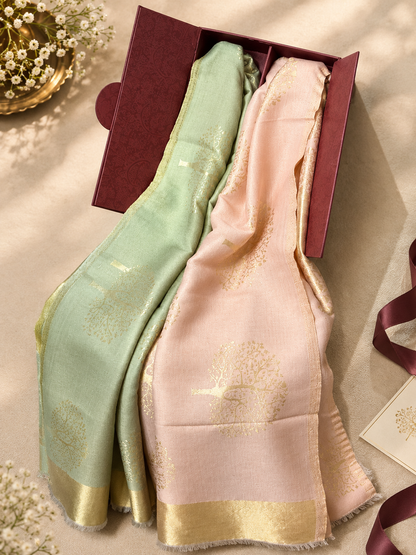 GIRRAJ WOMEN'S GOLDEN TREE FLIP REVERSIBLE STOLE