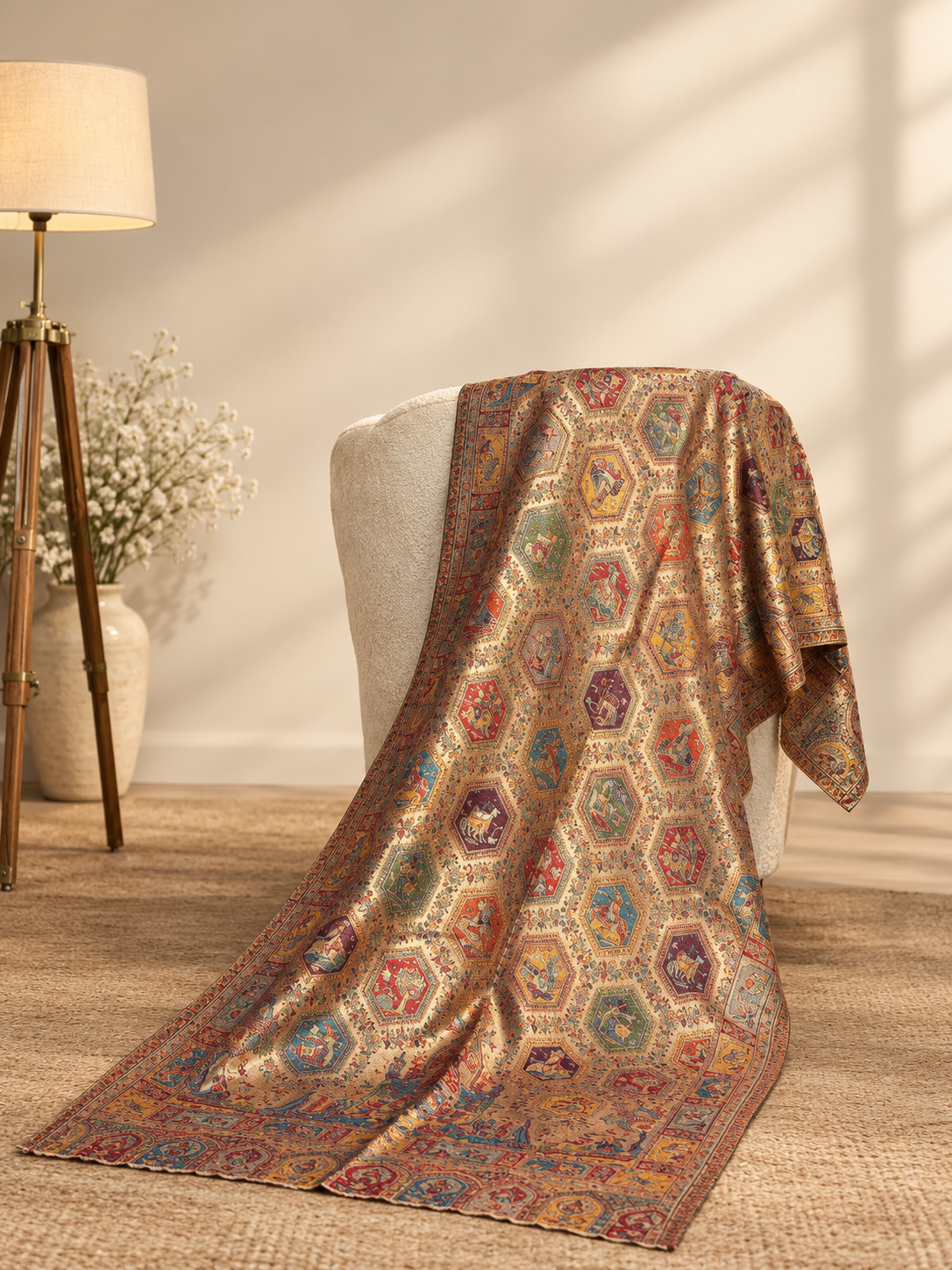 GIRRAJ UNISEX RESHAM JAAL MUGHAL STOLE