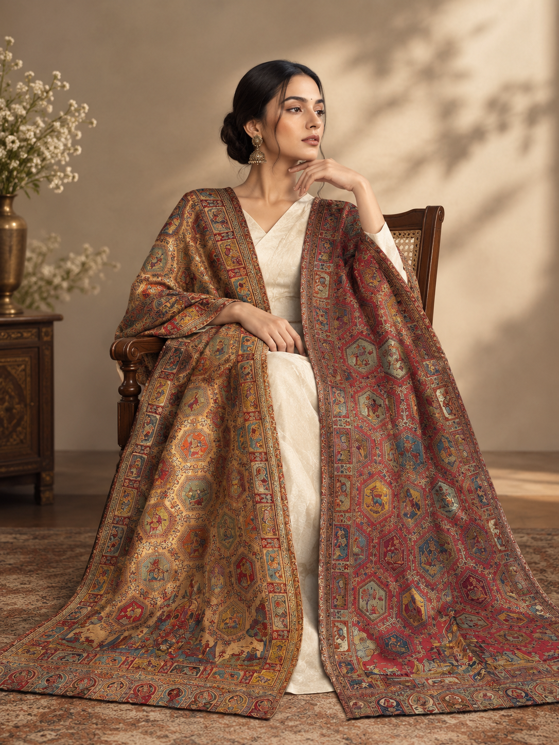 GIRRAJ UNISEX RESHAM JAAL MUGHAL STOLE