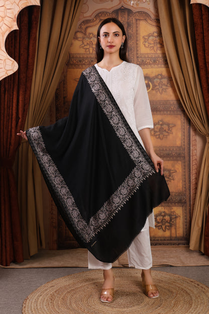 GIRRAJ PASHMINA BLACK BORDER STOLE