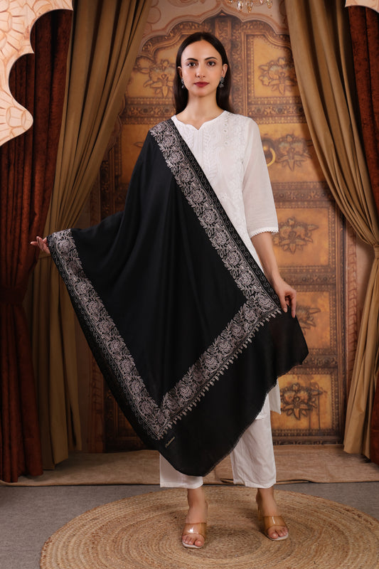 GIRRAJ PASHMINA BLACK BORDER STOLE