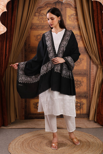 GIRRAJ PASHMINA BLACK BORDER STOLE