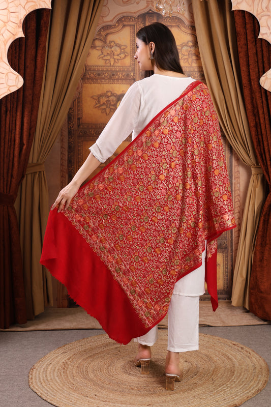 GIRRAJ PASHMINA RED COLOUR FULL EMBROIDERY STOLE