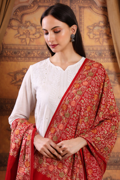 GIRRAJ PASHMINA RED COLOUR FULL EMBROIDERY STOLE