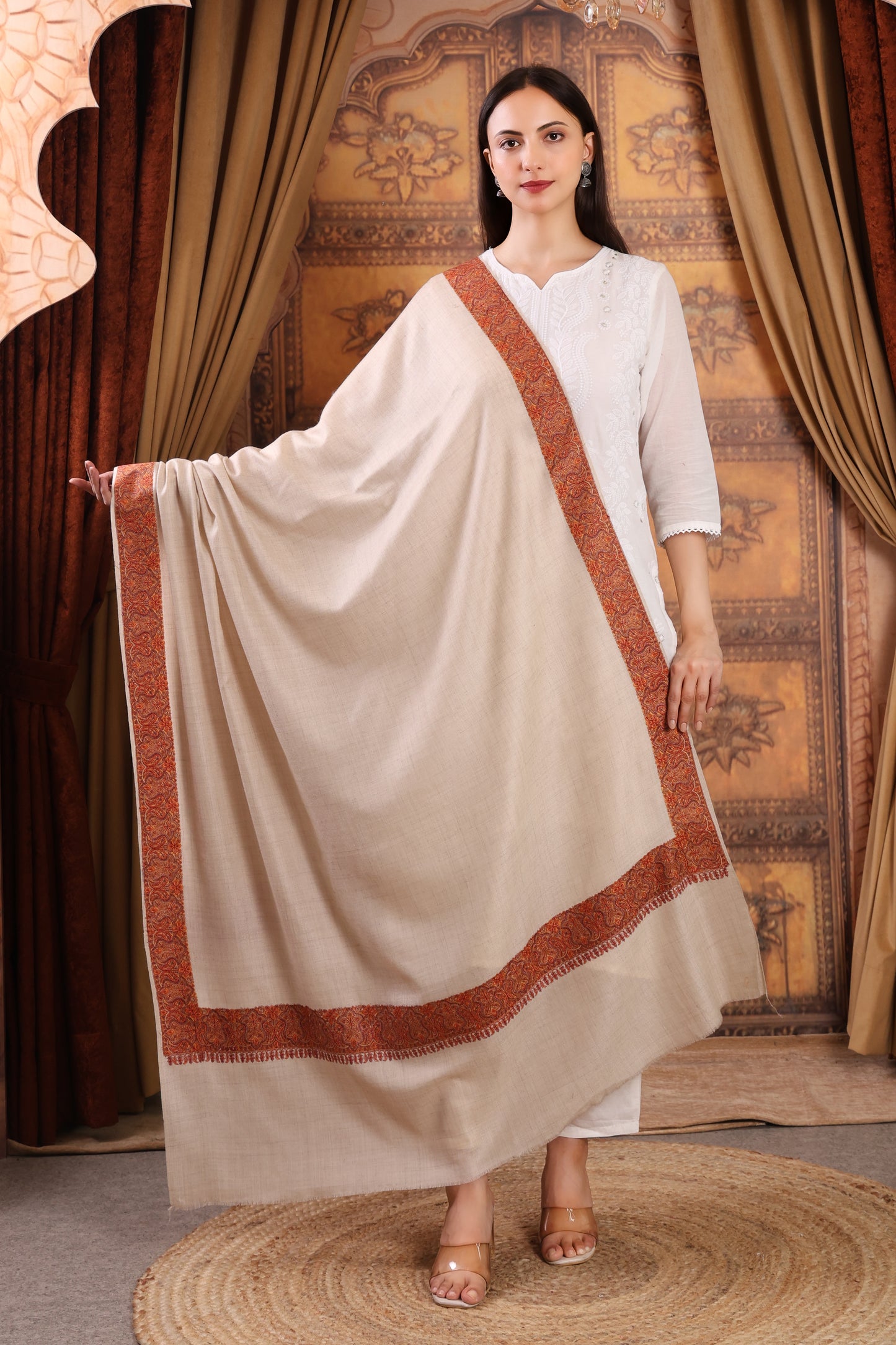 GIRRAJ PASHMINA 4 SIDE BORDER EMBROIDERY STOLE