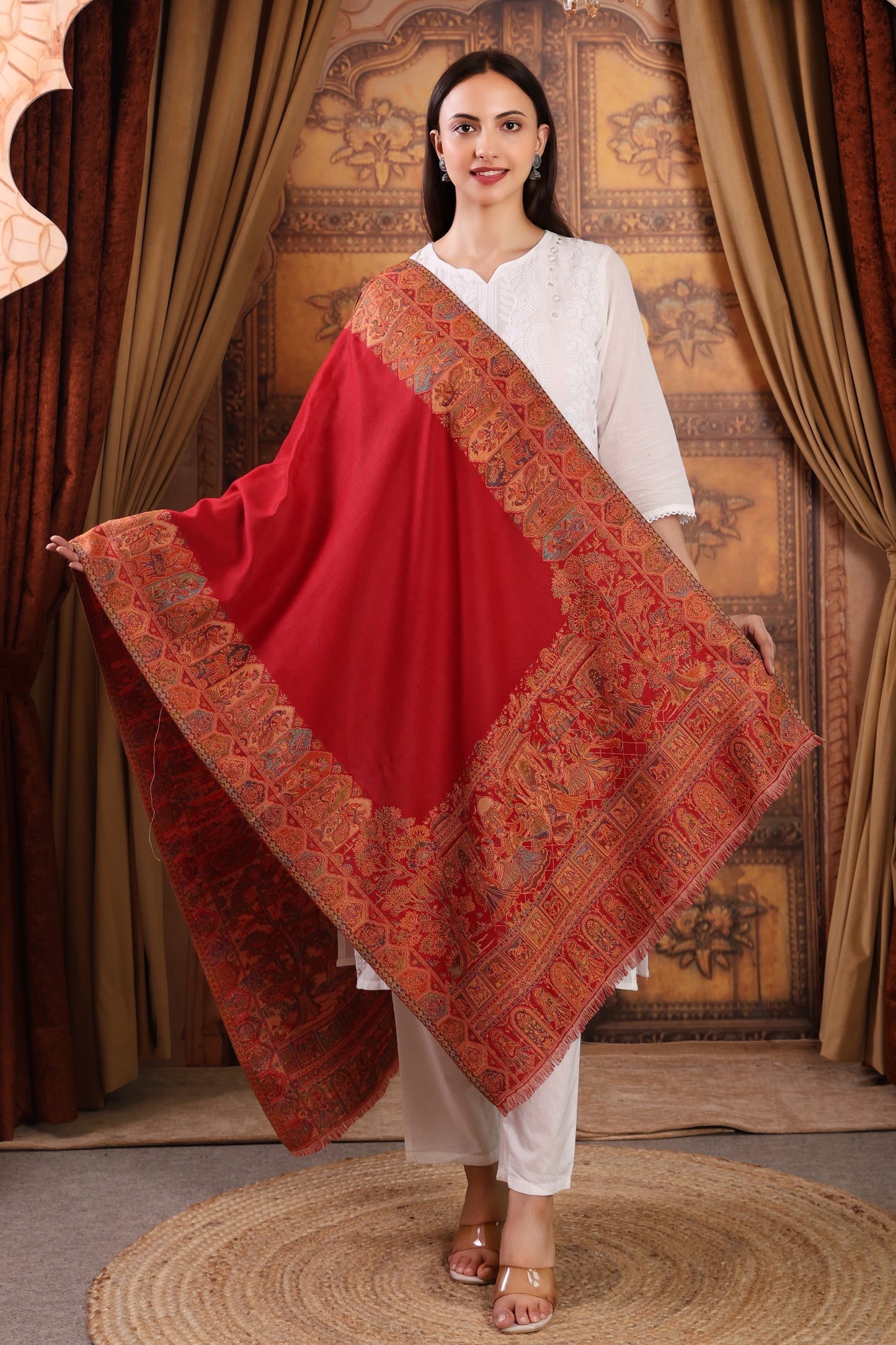 GIRRAJ PASHMINA 4 SIDE KASHMIRI EMBROIDERY SHAWL